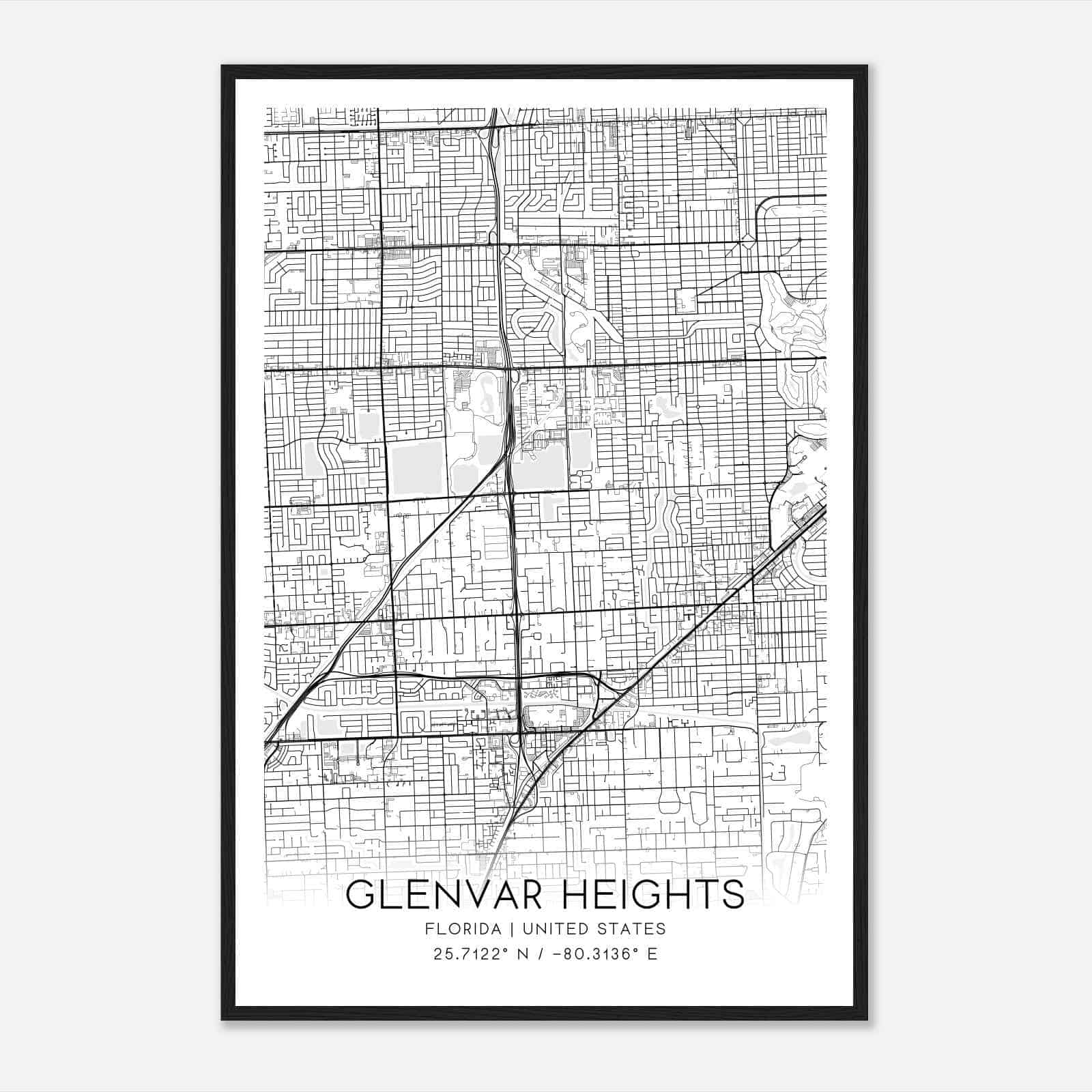 Glenvar Heights Florida Map Poster, Modern Home Decor Wall Art Print
