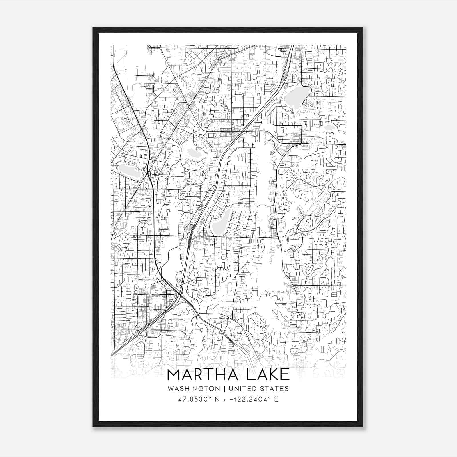Martha Lake Washington Map Poster, Modern Home Decor Wall Art Print