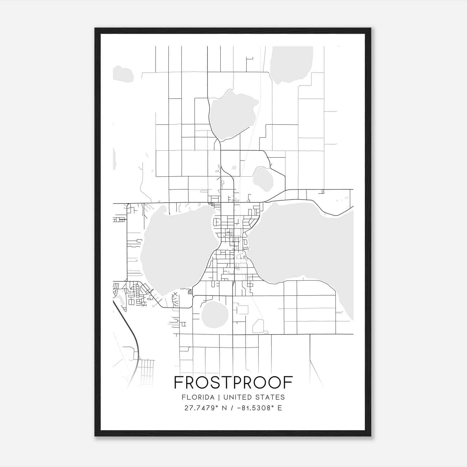 Frostproof Florida Map Poster, Modern Home Decor Wall Art Print