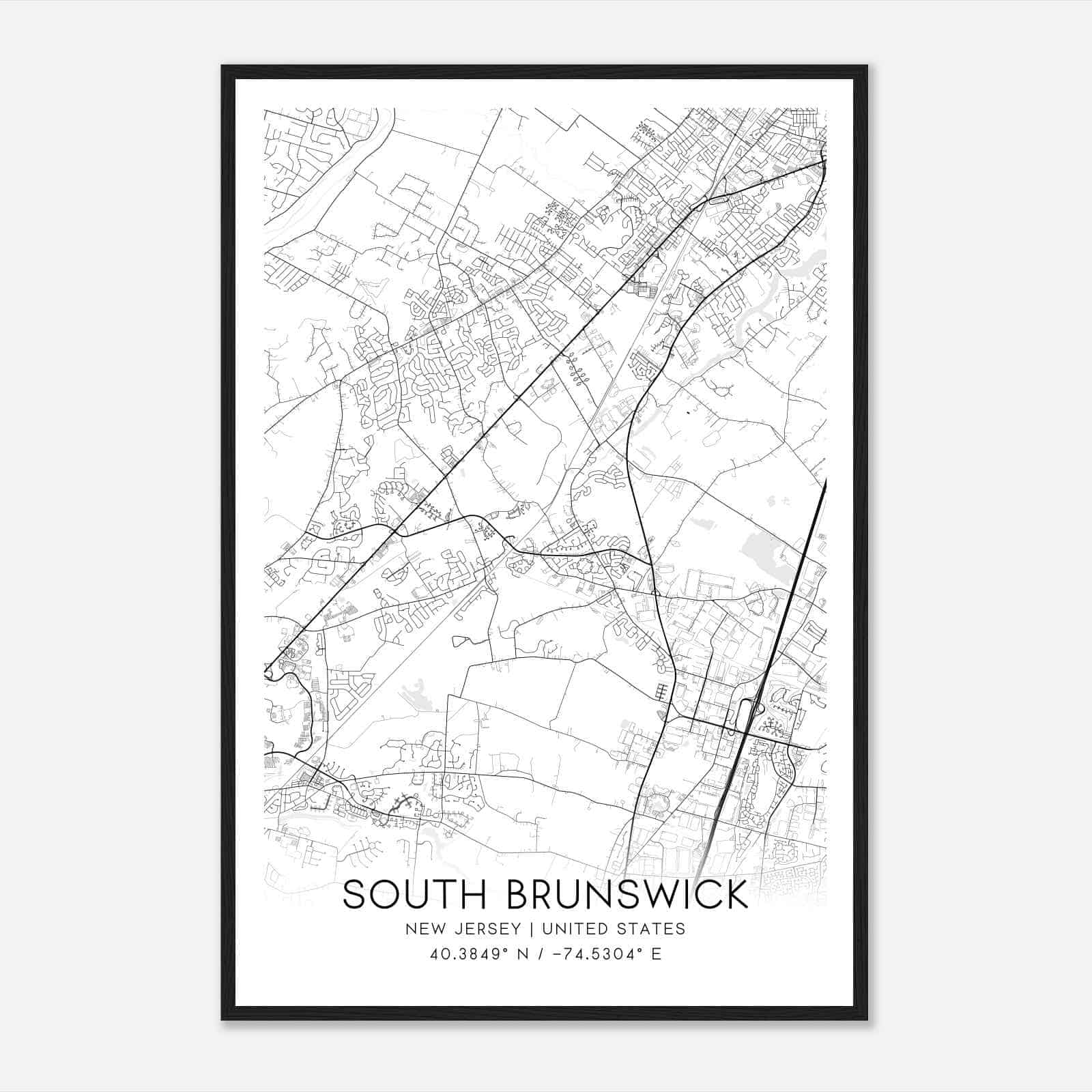 South Brunswick New Jersey Map Poster, Modern Home Decor Wall Art Print