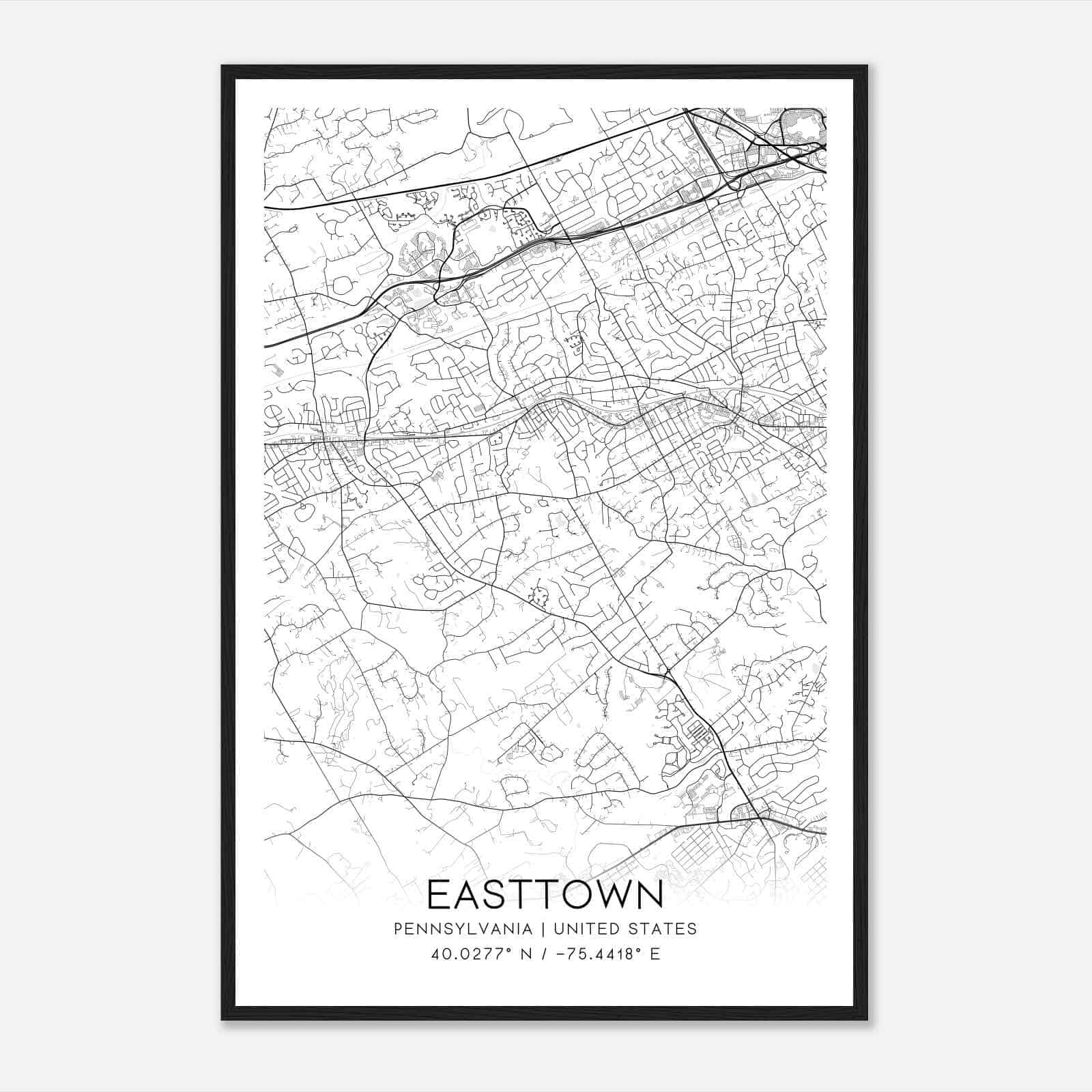 Easttown Pennsylvania Map Poster, Modern Home Decor Wall Art Print