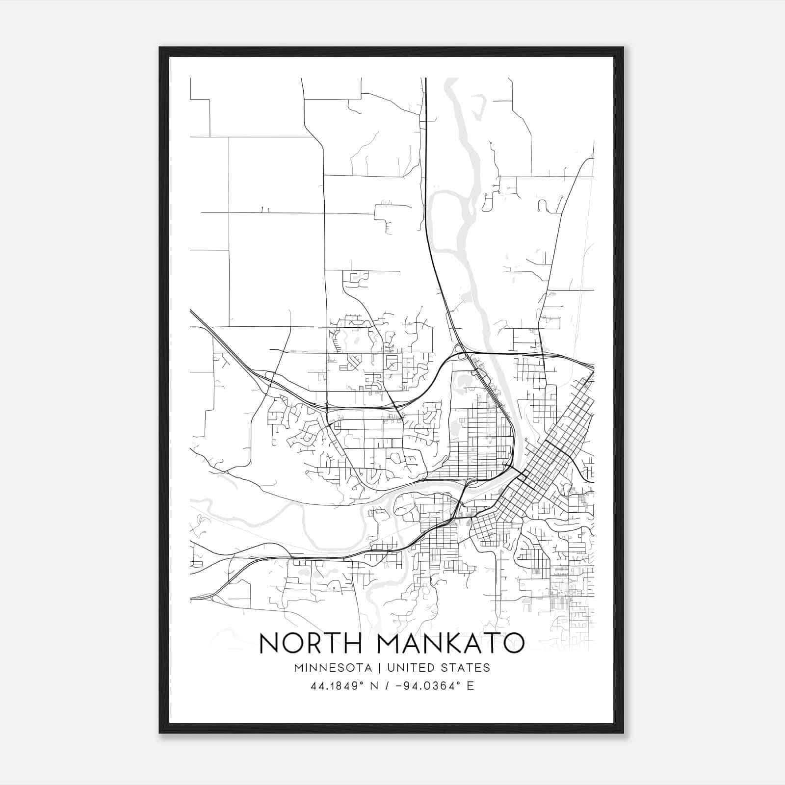 North Mankato Minnesota Map Poster, Modern Home Decor Wall Art Print