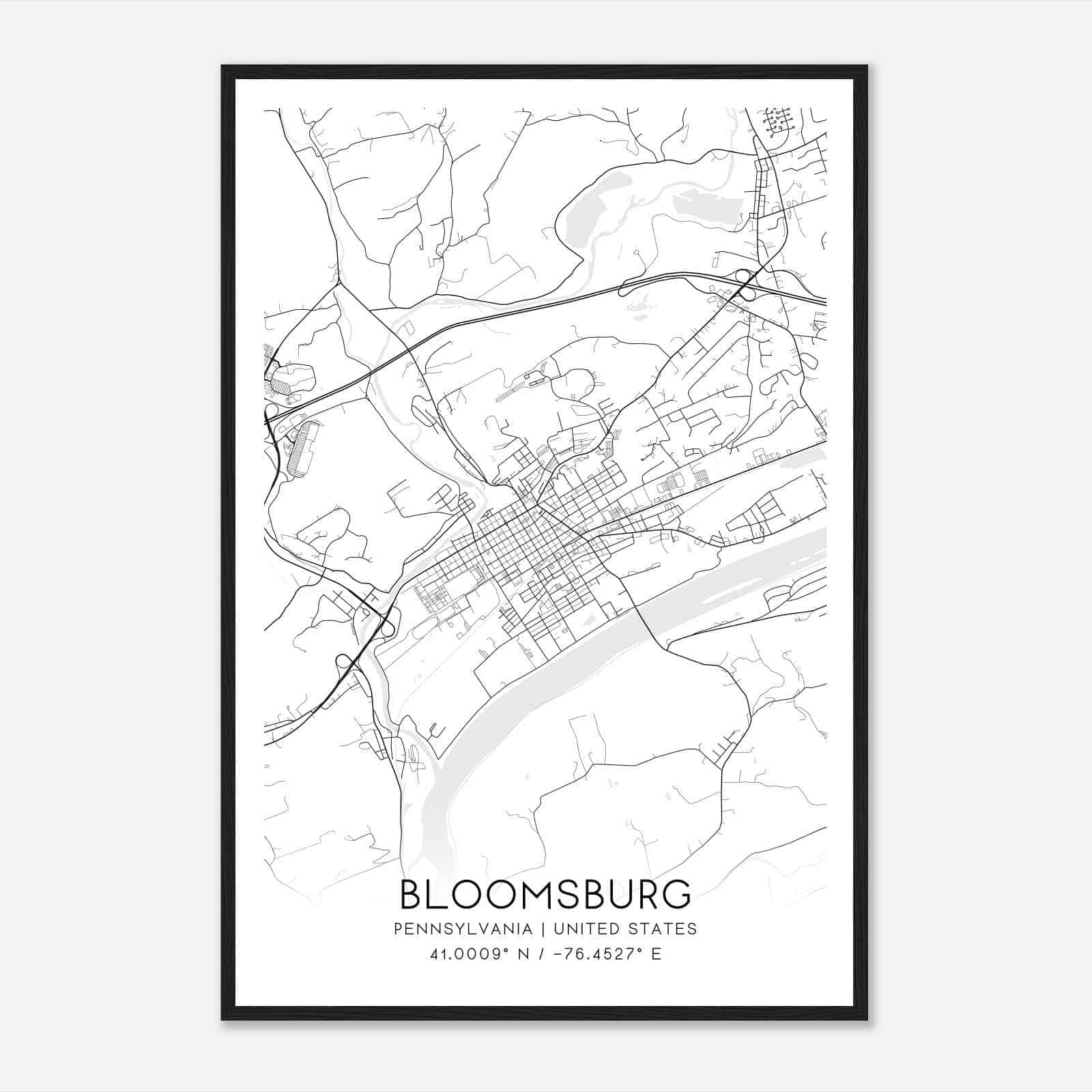 Bloomsburg Pennsylvania Map Poster, Modern Home Decor Wall Art Print