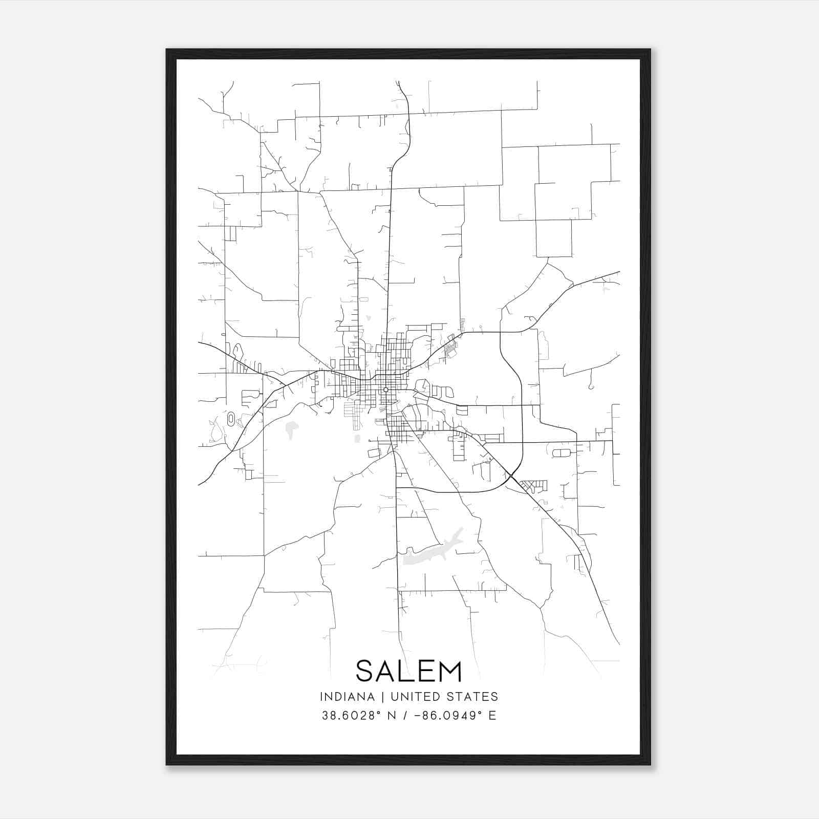 Salem Indiana Map Poster, Modern Home Decor Wall Art Print