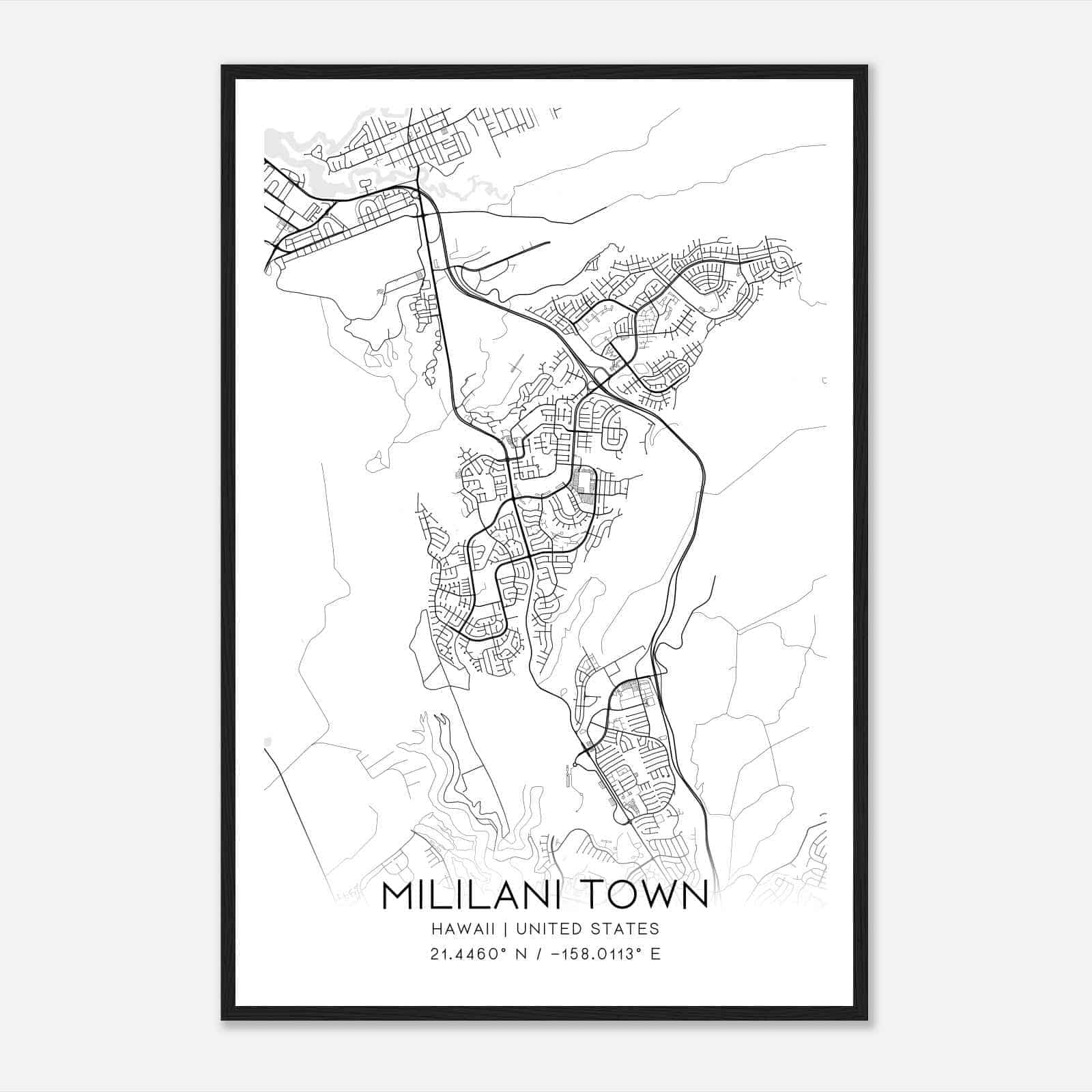 Mililani Town Hawaii Map Poster, Modern Home Decor Wall Art Print