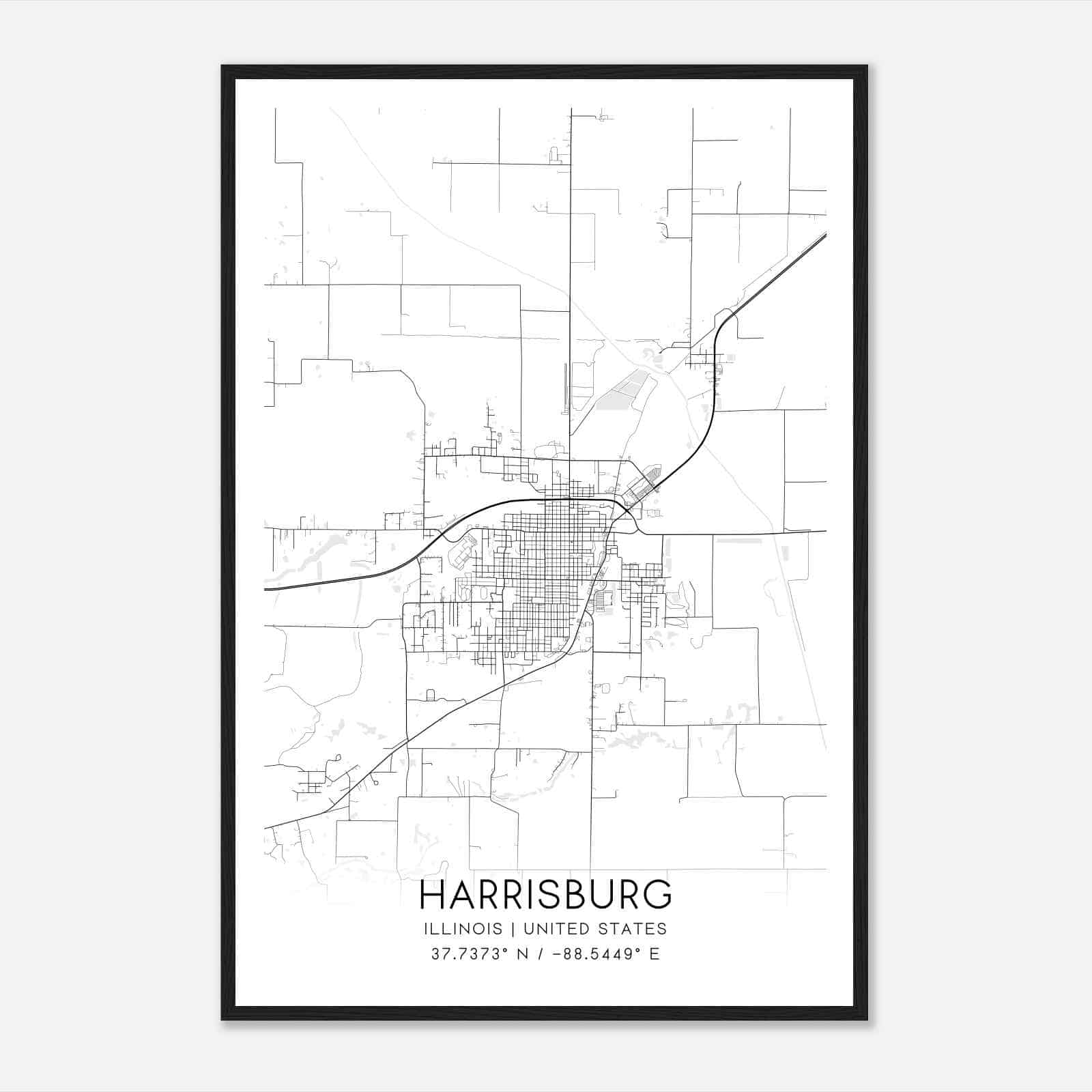 Harrisburg Illinois Map Poster, Modern Home Decor Wall Art Print