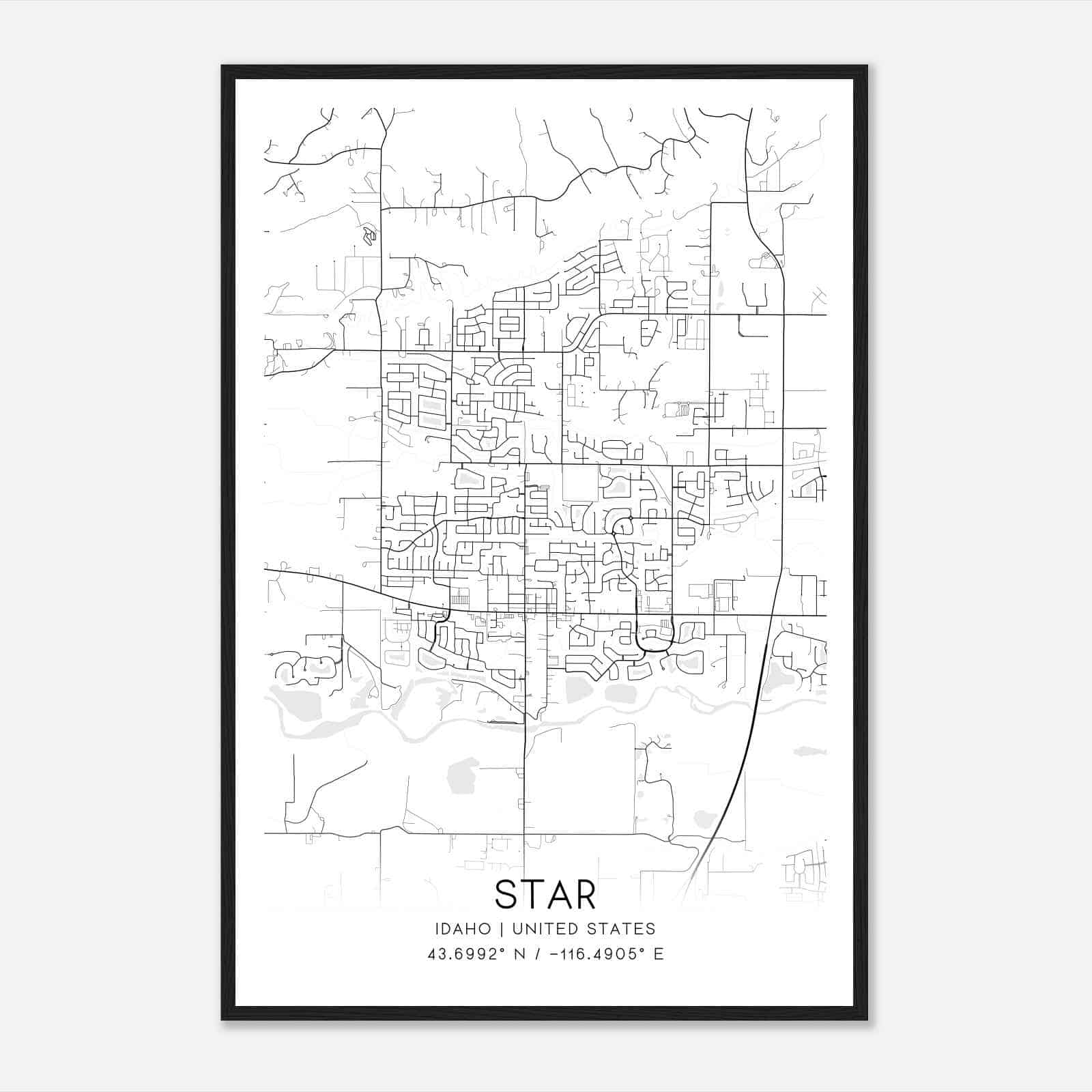 Star Idaho Map Poster, Modern Home Decor Wall Art Print