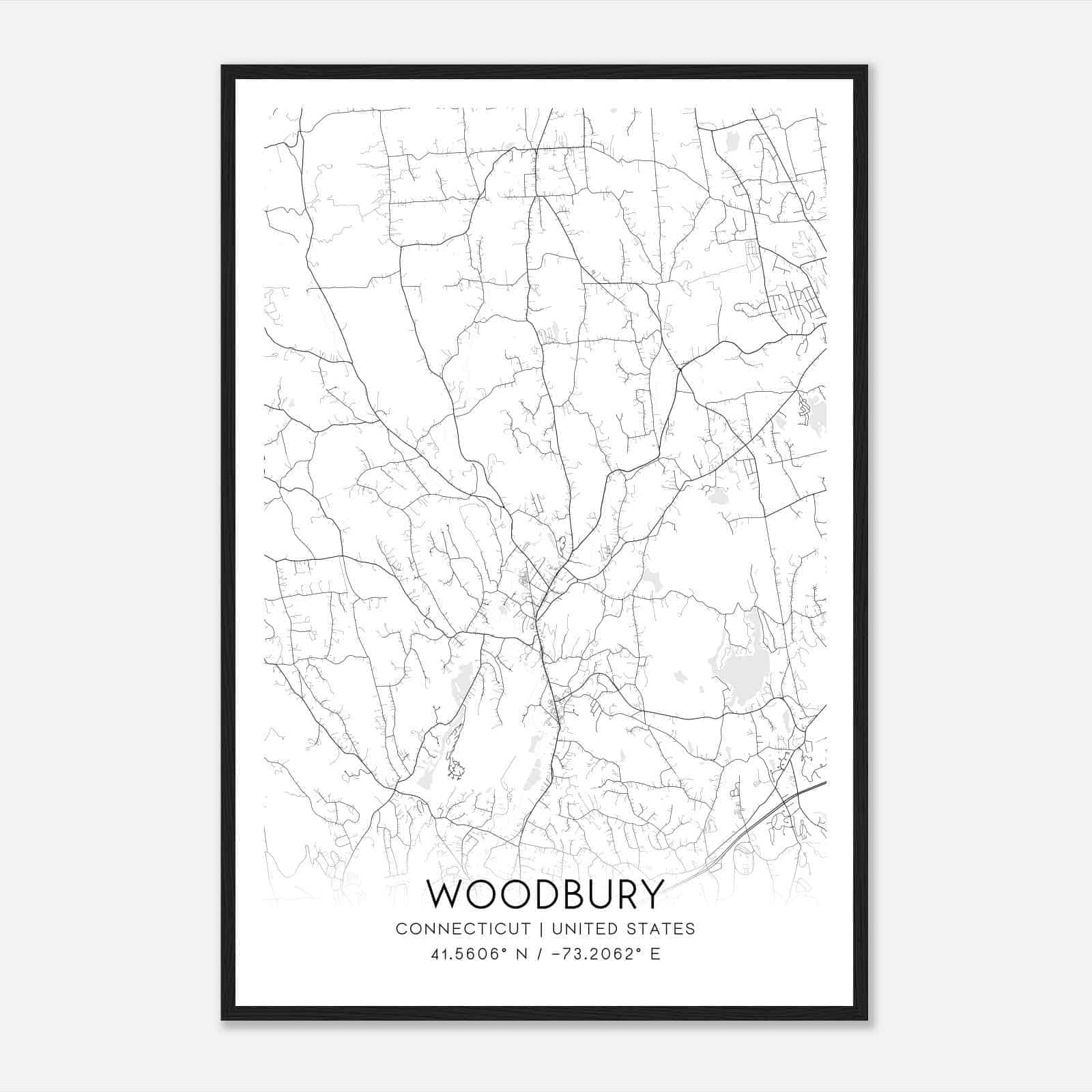 Woodbury Connecticut Map Poster, Modern Home Decor Wall Art Print
