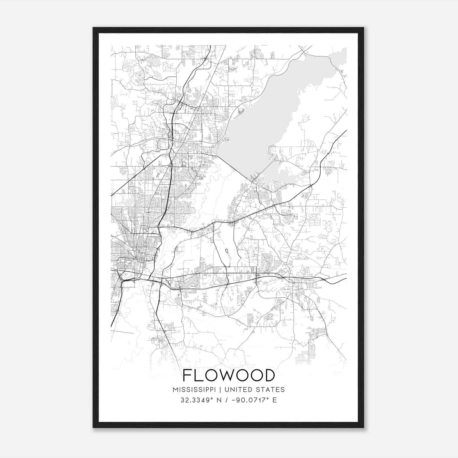 Flowood Mississippi Map Poster, Modern Home Decor Wall Art Print