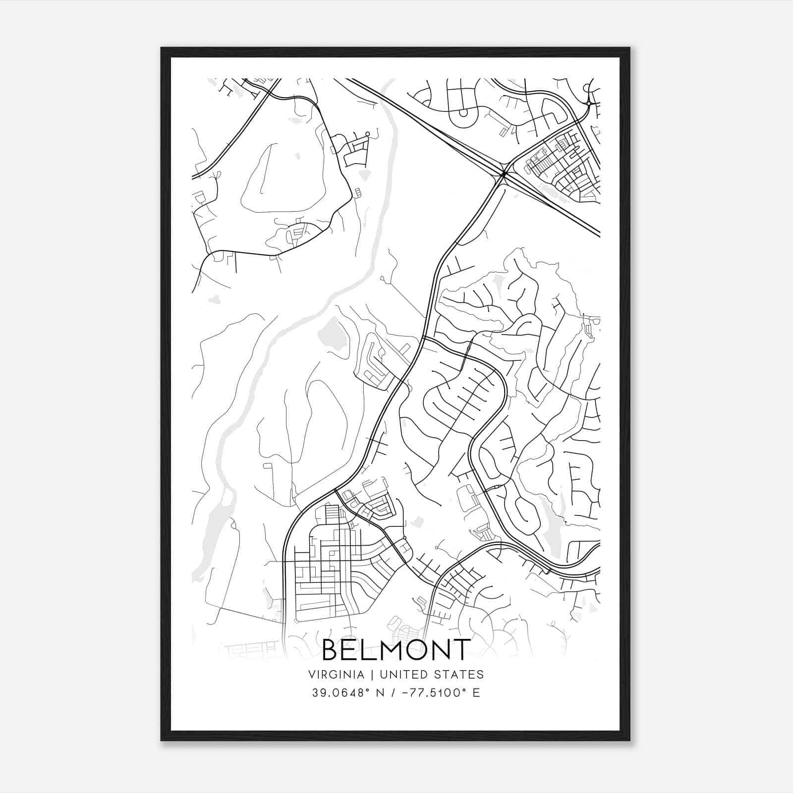 Belmont Virginia Map Poster, Modern Home Decor Wall Art Print