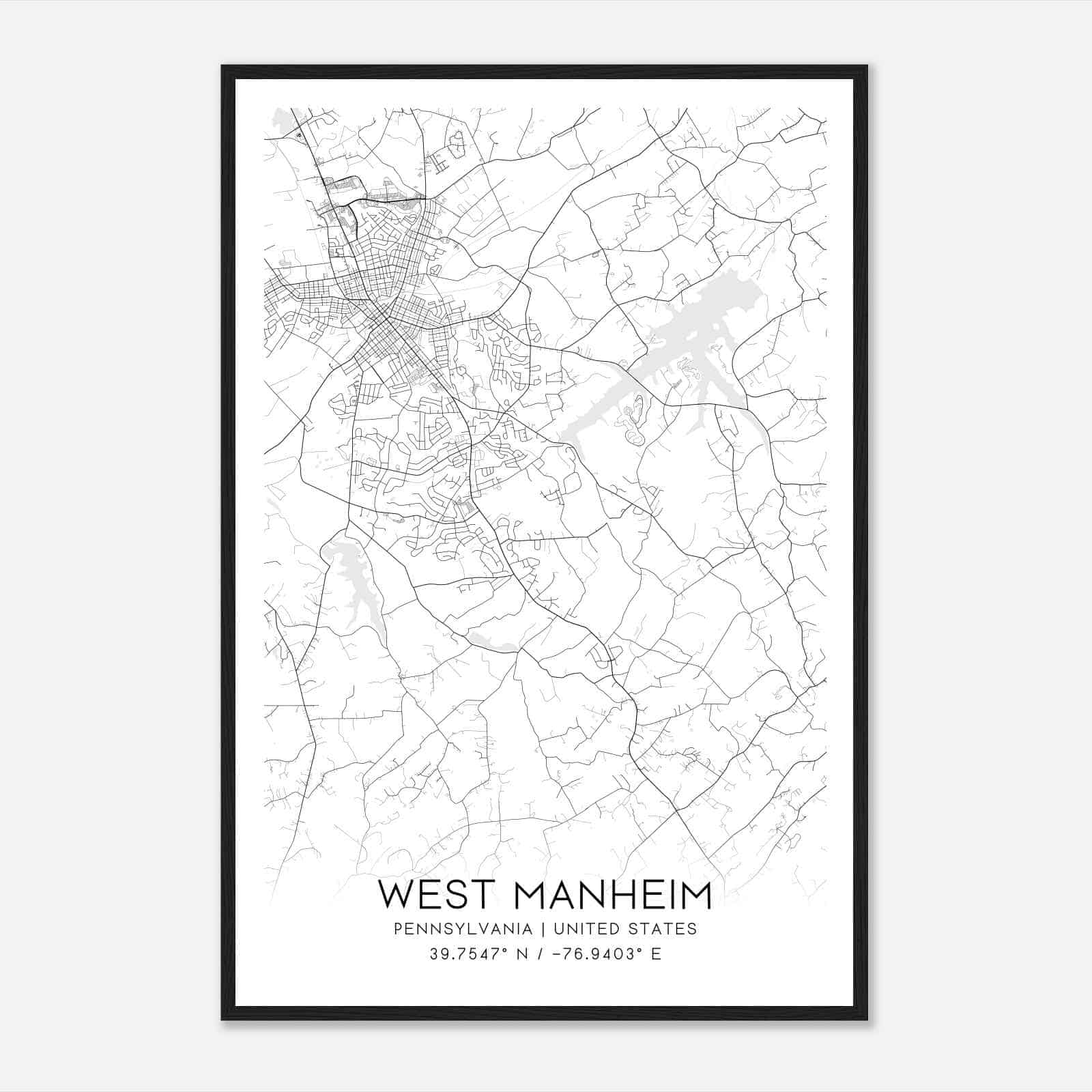 West Manheim Pennsylvania Map Poster, Modern Home Decor Wall Art Print
