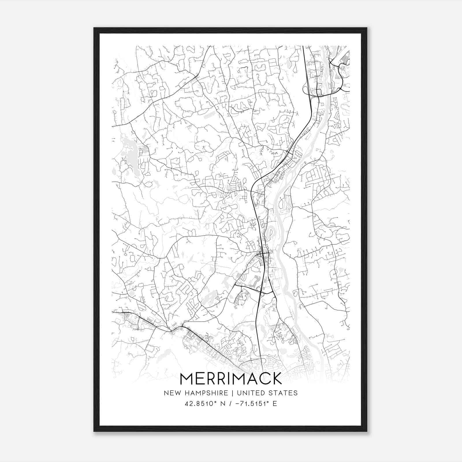 Merrimack New Hampshire Map Poster, Modern Home Decor Wall Art Print