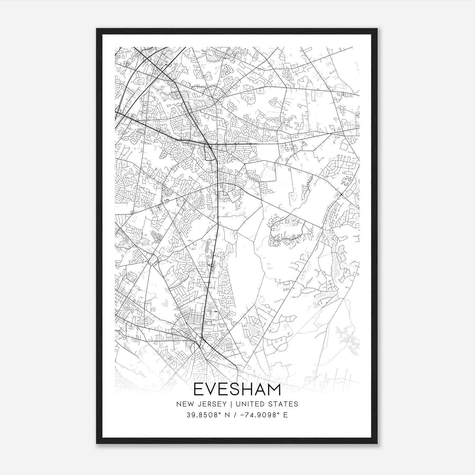 Evesham New Jersey Map Poster, Modern Home Decor Wall Art Print
