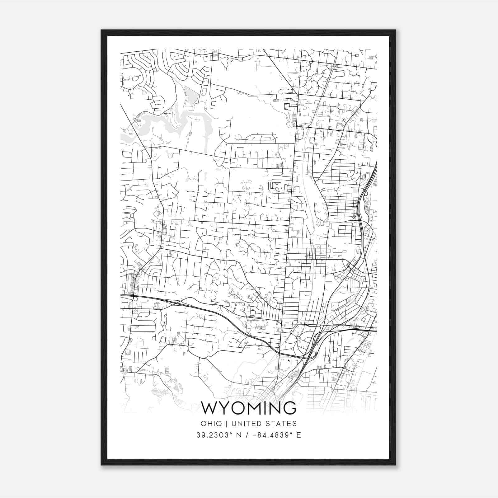 Wyoming Ohio Map Poster, Modern Home Decor Wall Art Print