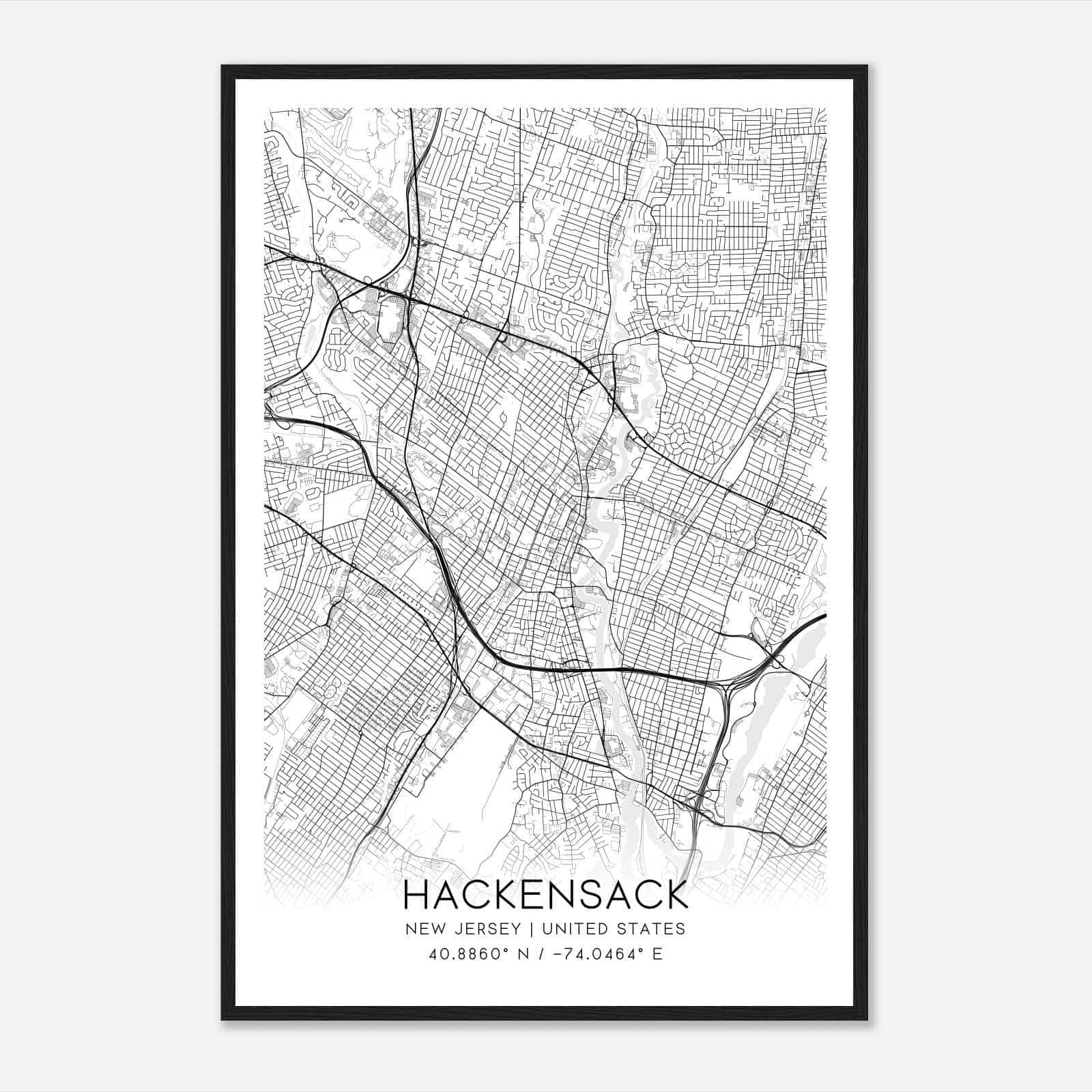 Hackensack New Jersey Map Poster, Modern Home Decor Wall Art Print