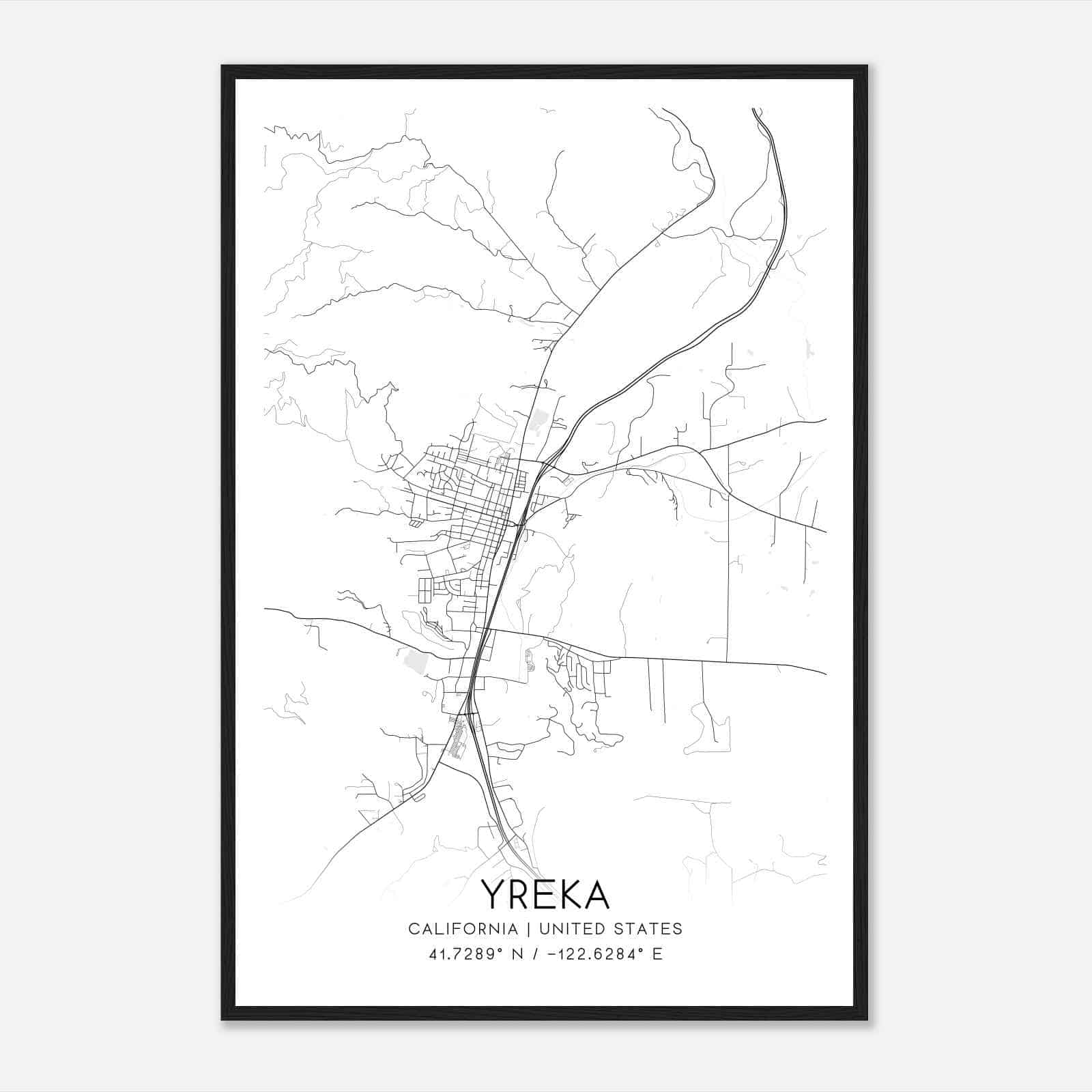 Yreka California Map Poster, Modern Home Decor Wall Art Print