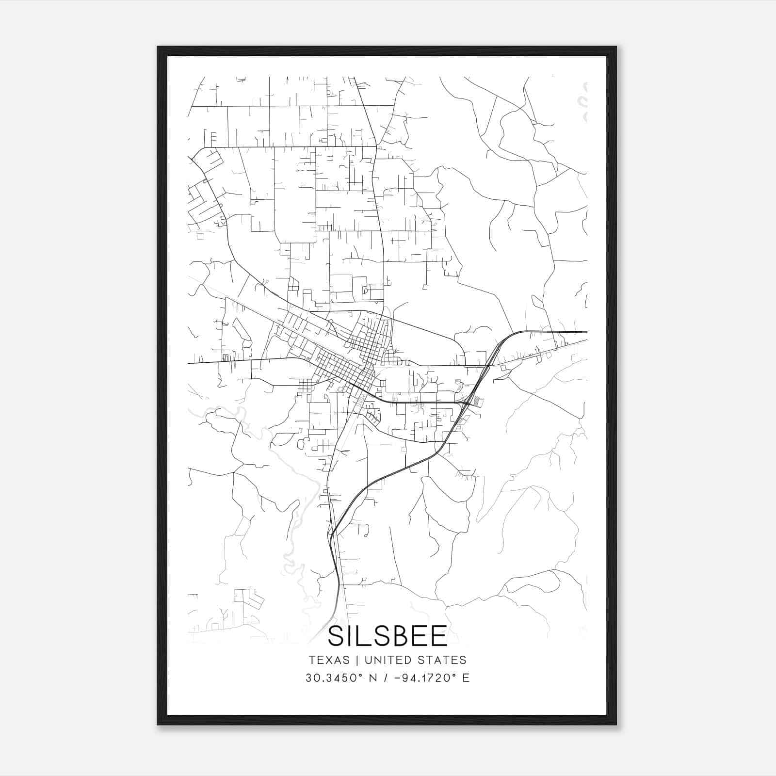 Silsbee Texas Map Poster, Modern Home Decor Wall Art Print Custom