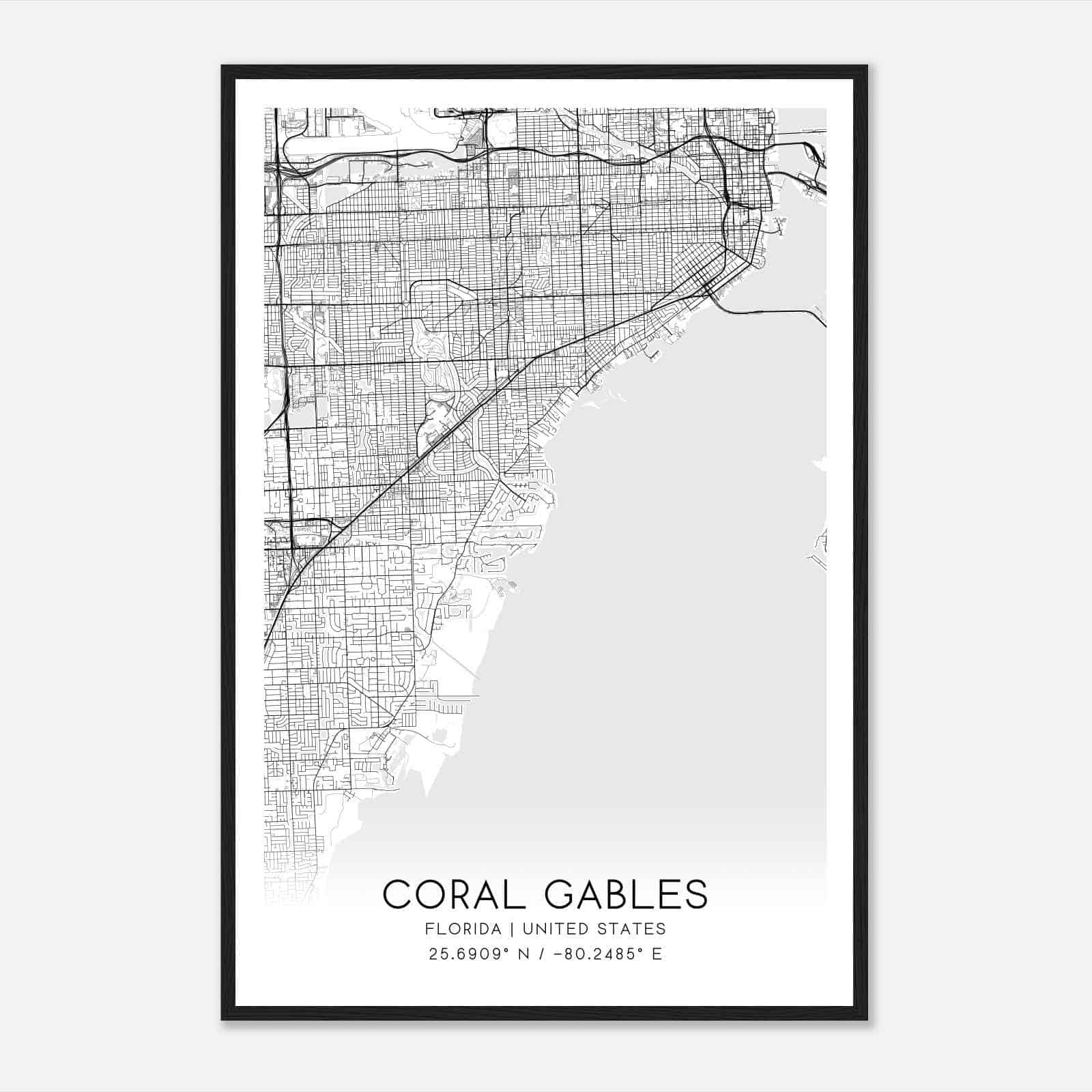 Coral Gables Florida Map Poster, Modern Home Decor Wall Art Print