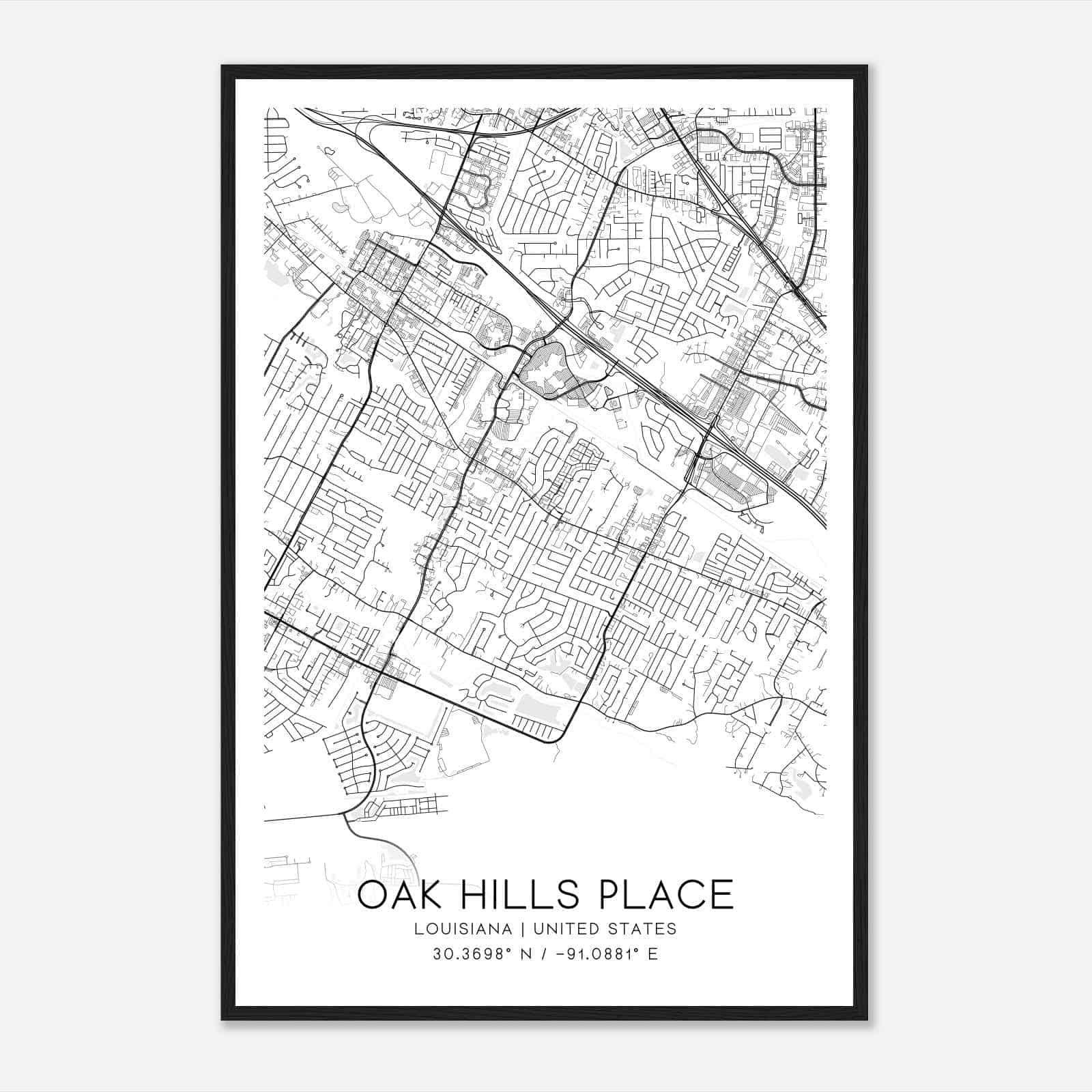 Oak Hills Place Louisiana Map Poster, Modern Home Decor Wall Art Print