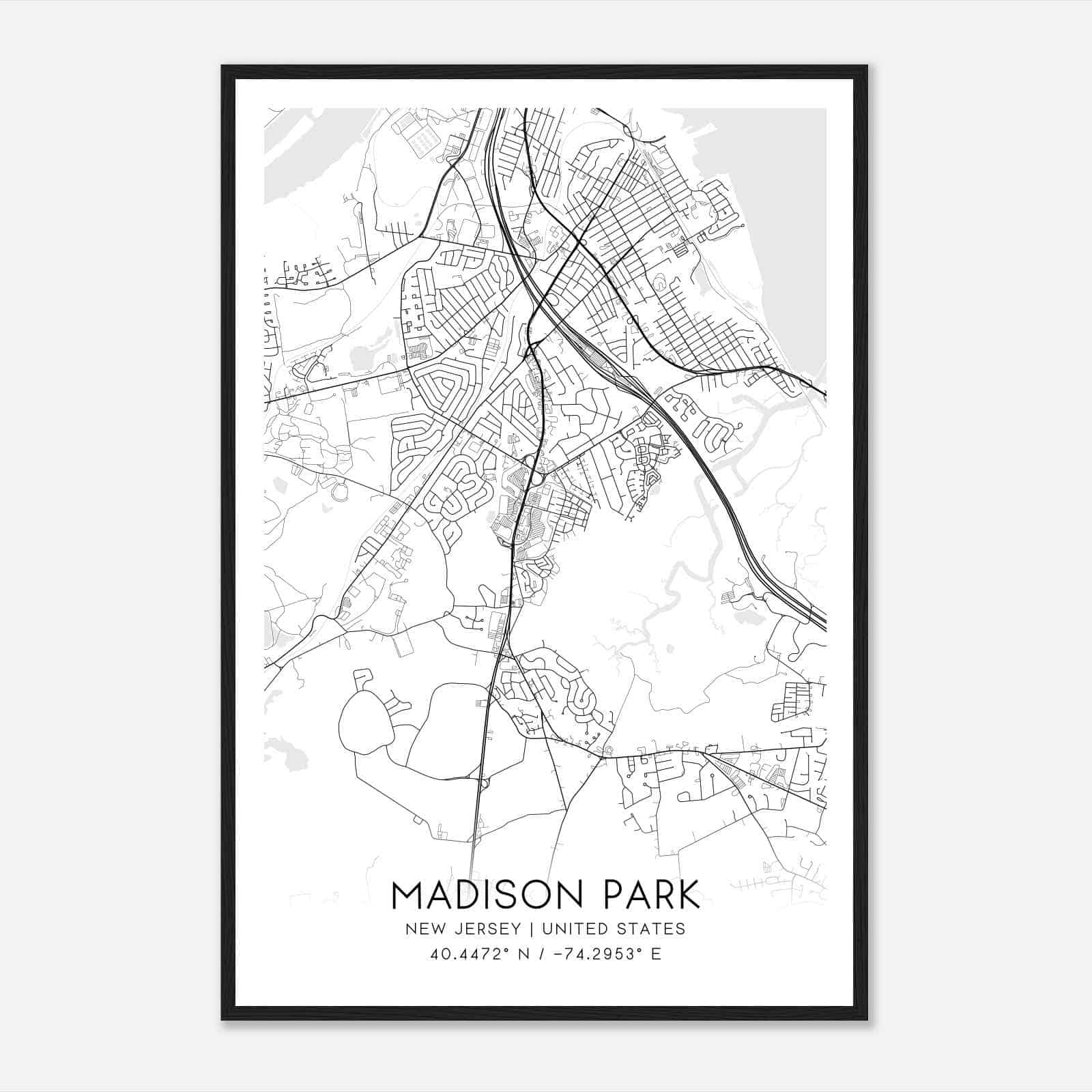 Madison Park New Jersey Map Poster, Modern Home Decor Wall Art Print