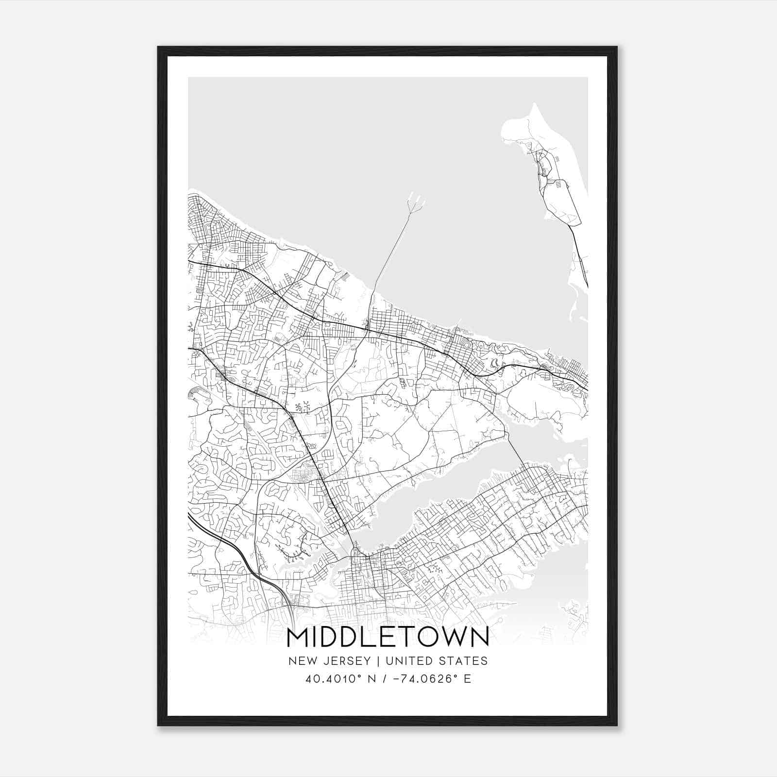 Middletown New Jersey Map Poster, Modern Home Decor Wall Art Print
