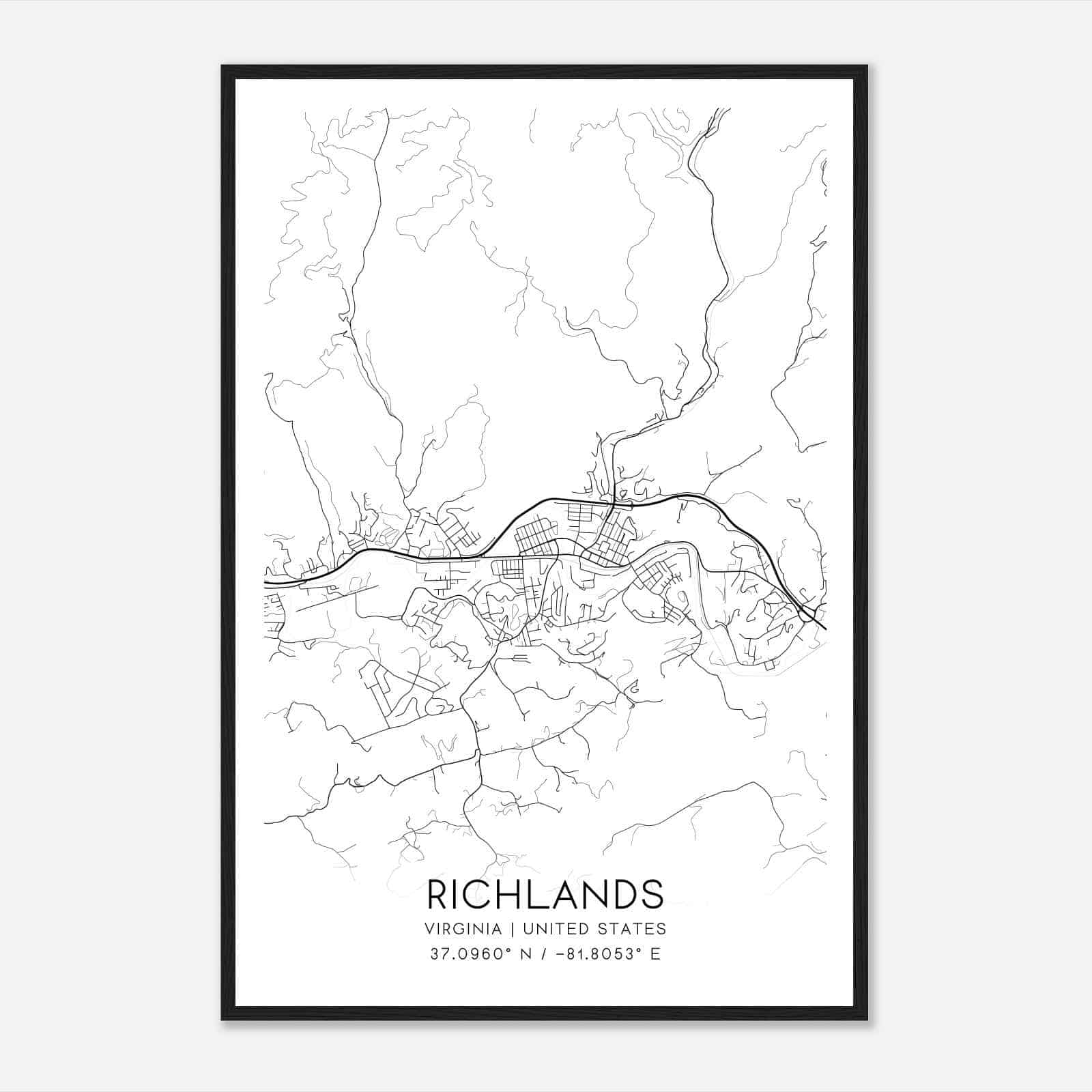 Richlands Virginia Map Poster, Modern Home Decor Wall Art Print Richlands Virginia Map Poster, Modern Home Decor Wall Art Print
