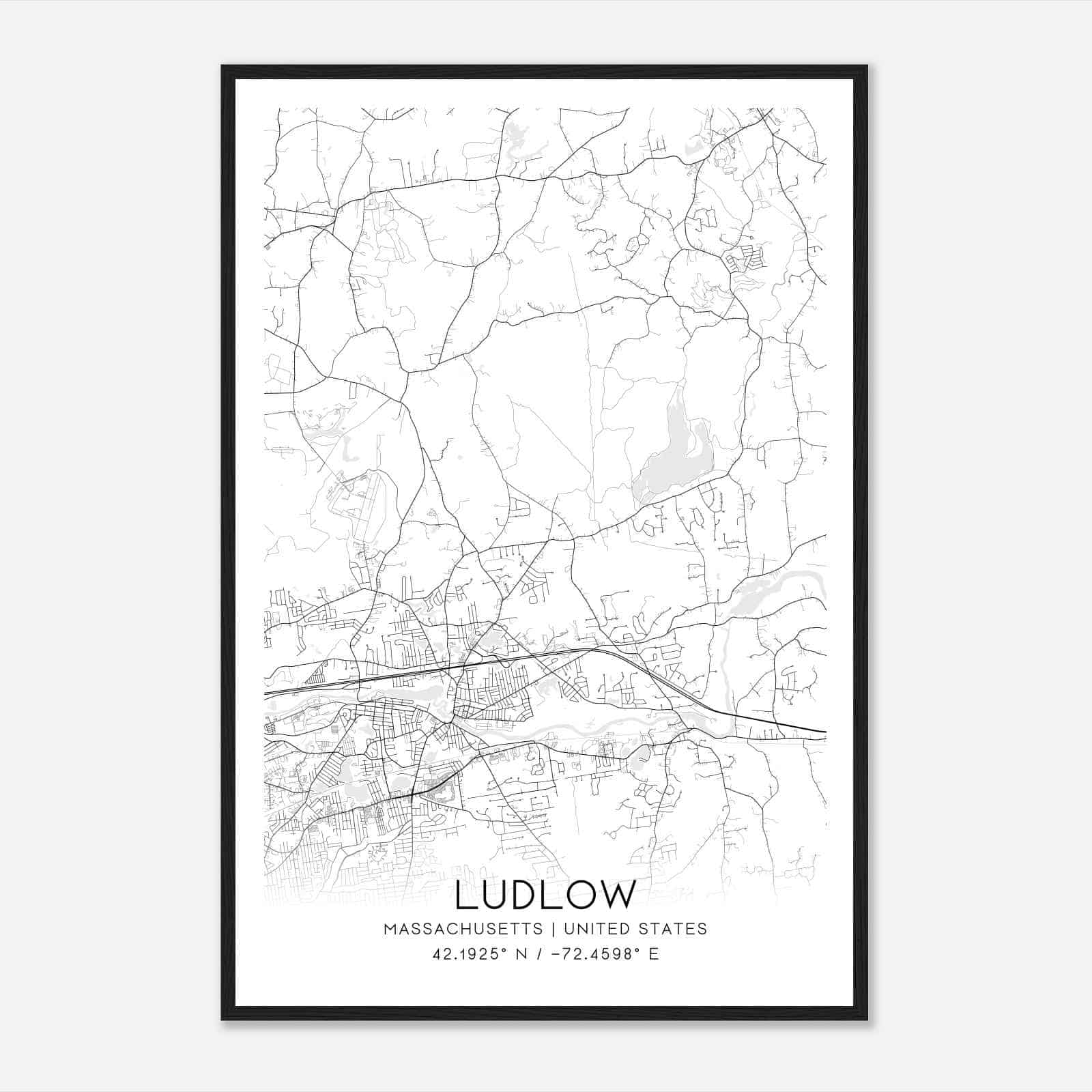 Ludlow Massachusetts Map Poster, Modern Home Decor Wall Art Print Ludlow Massachusetts Map Poster, Modern Home Decor Wall Art Print