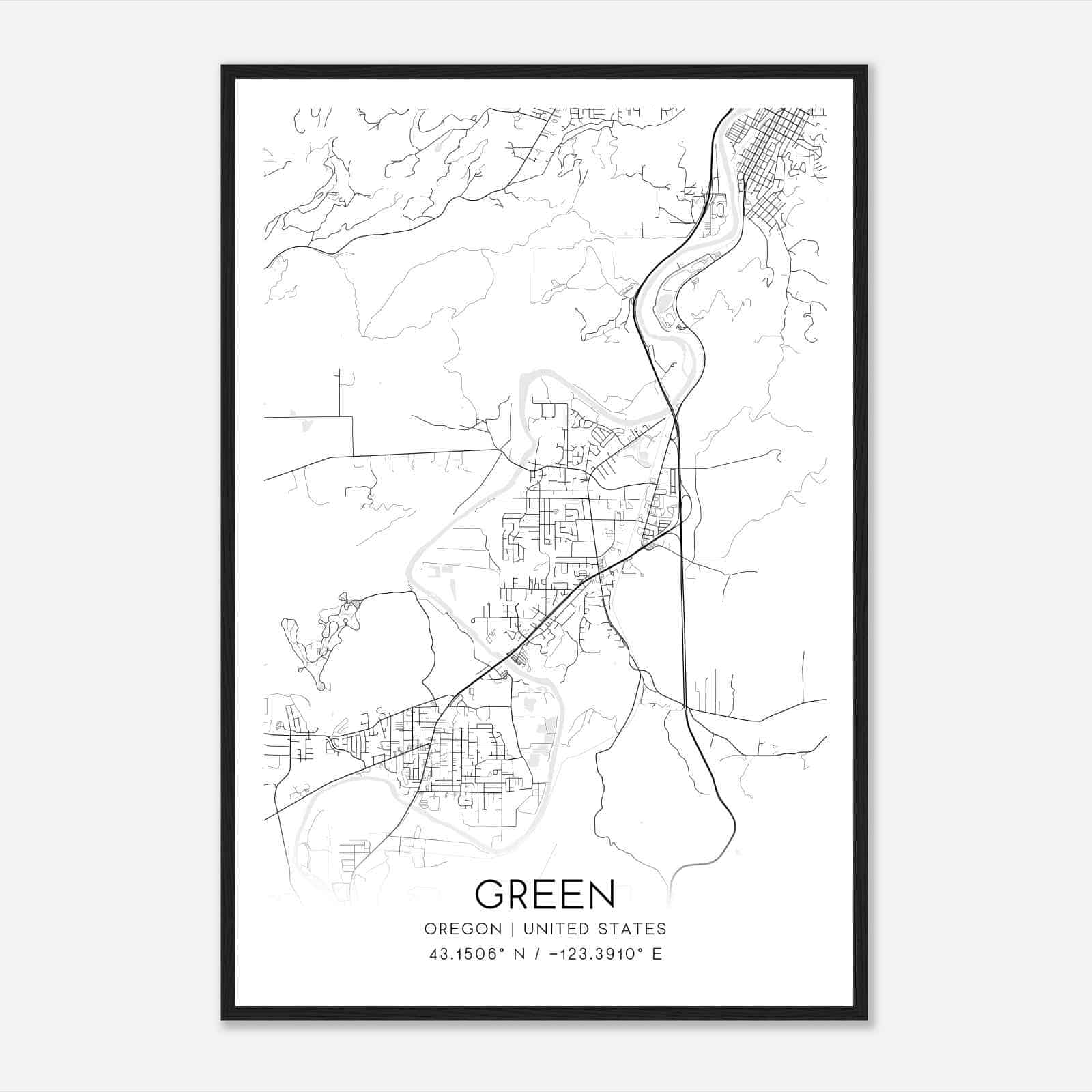 Green Oregon Map Poster, Modern Home Decor Wall Art Print