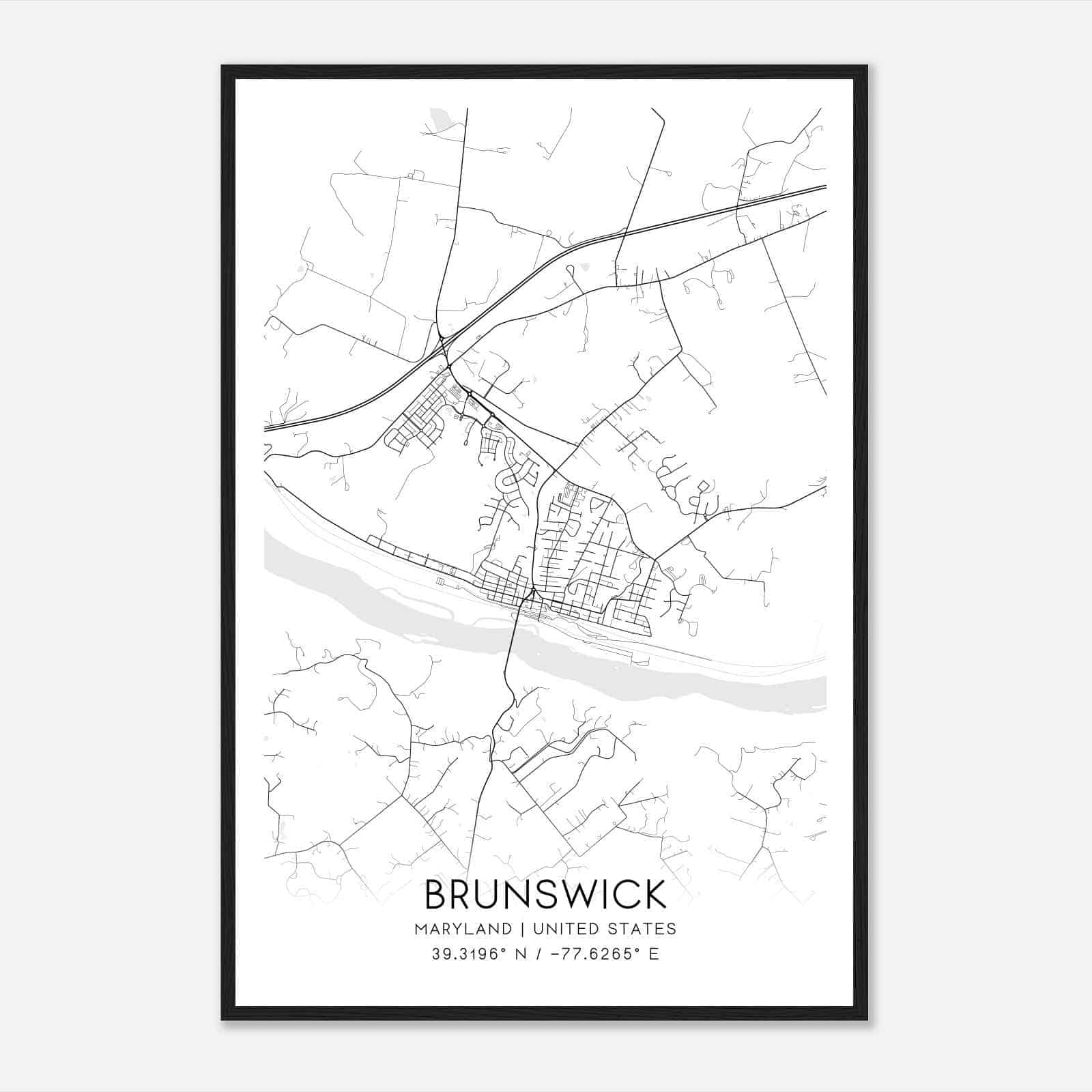 Brunswick Maryland Map Poster, Modern Home Decor Wall Art Print