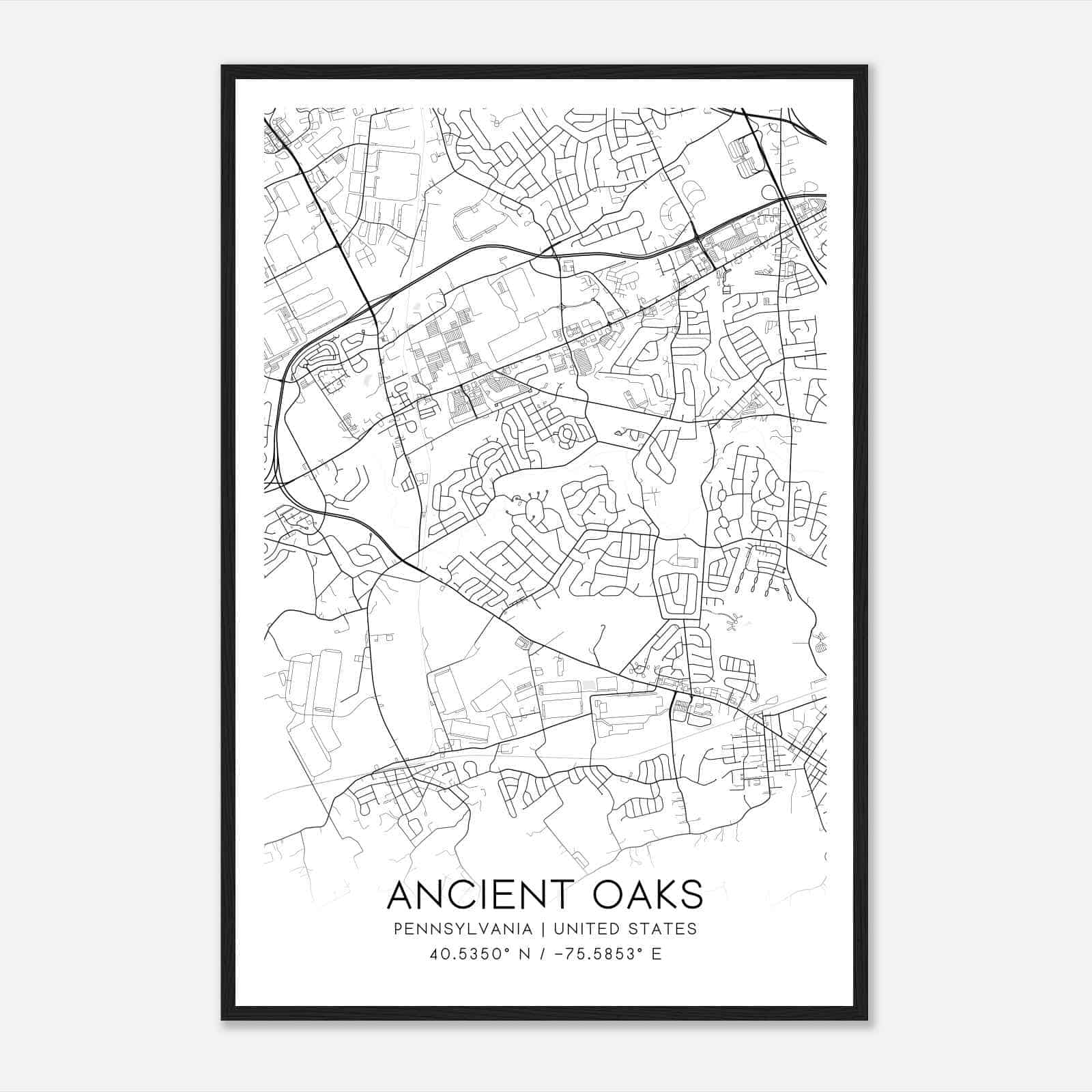 Ancient Oaks Pennsylvania Map Poster, Modern Home Decor Wall Art Print