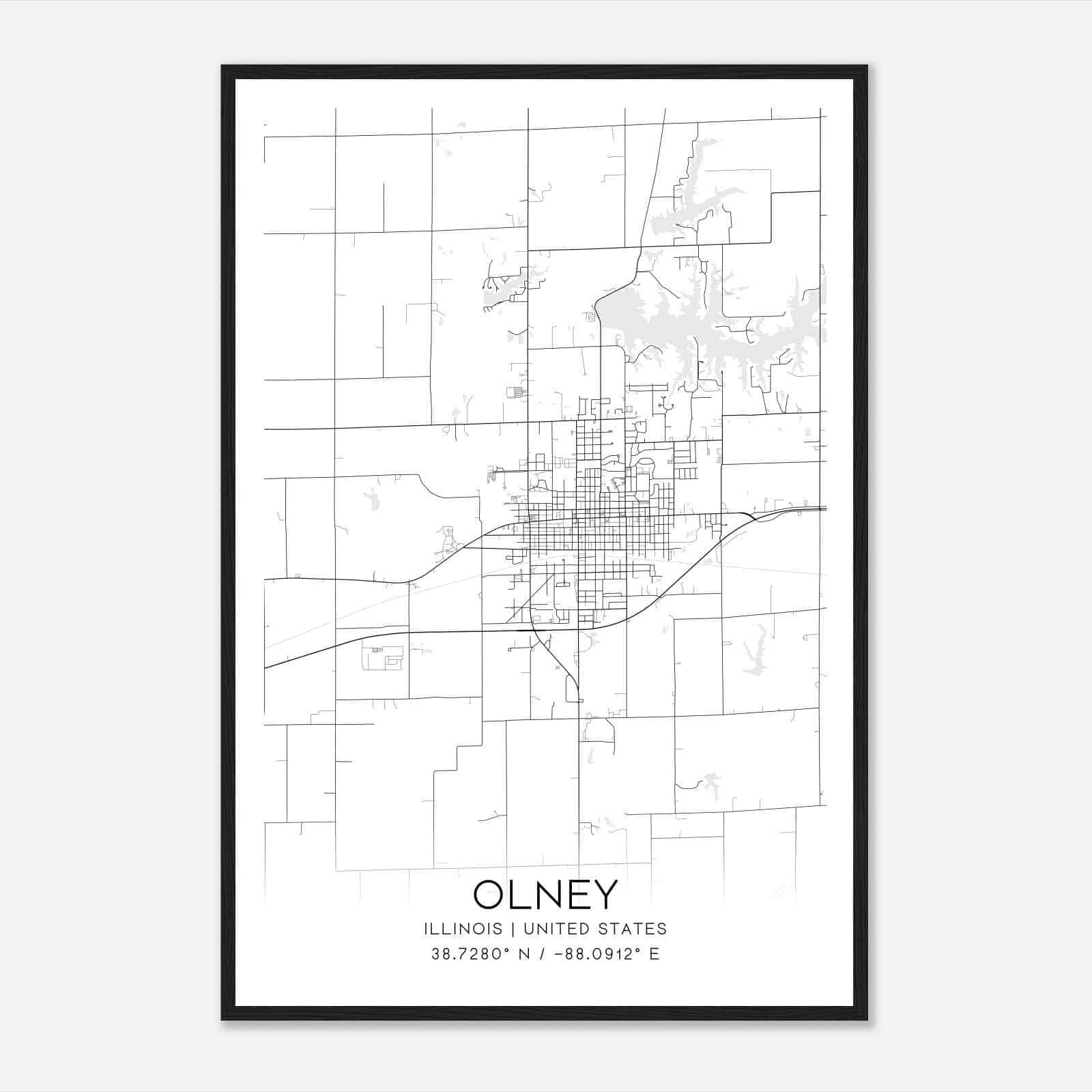 Olney Illinois Map Poster, Modern Home Decor Wall Art Print