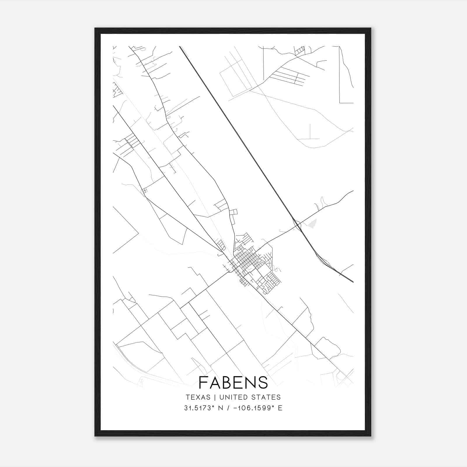 Fabens Texas Map Poster, Modern Home Decor Wall Art Print