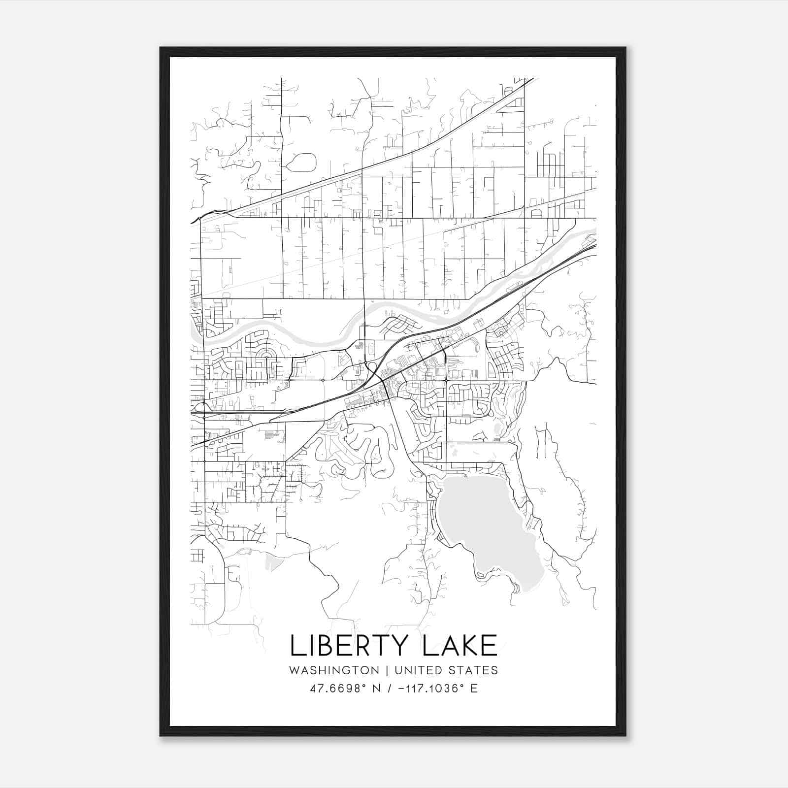 Liberty Lake Washington Map Poster, Modern Home Decor Wall Art Print