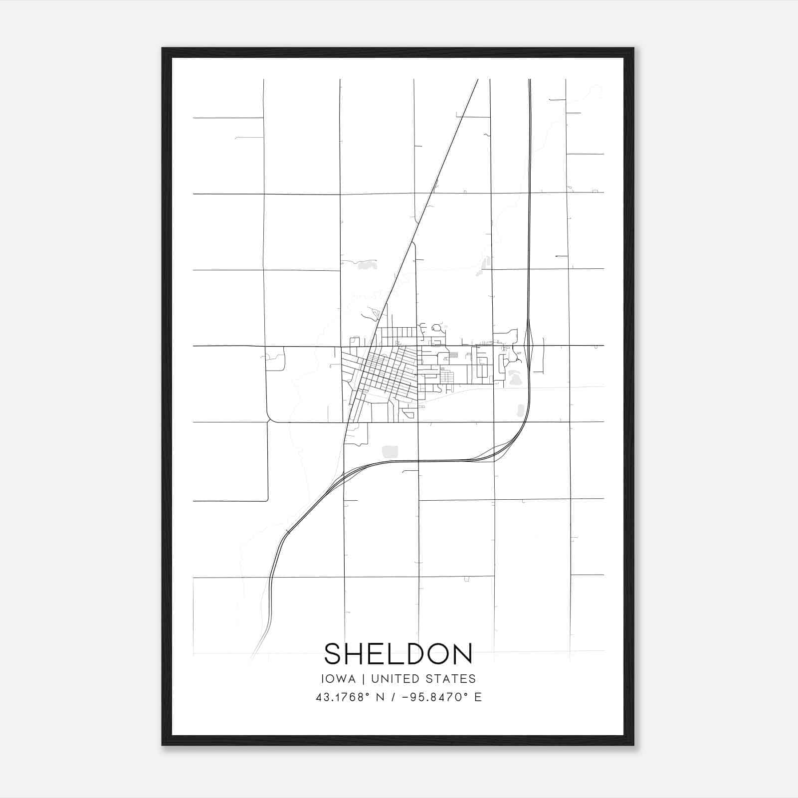 Sheldon Iowa Map Poster, Modern Home Decor Wall Art Print