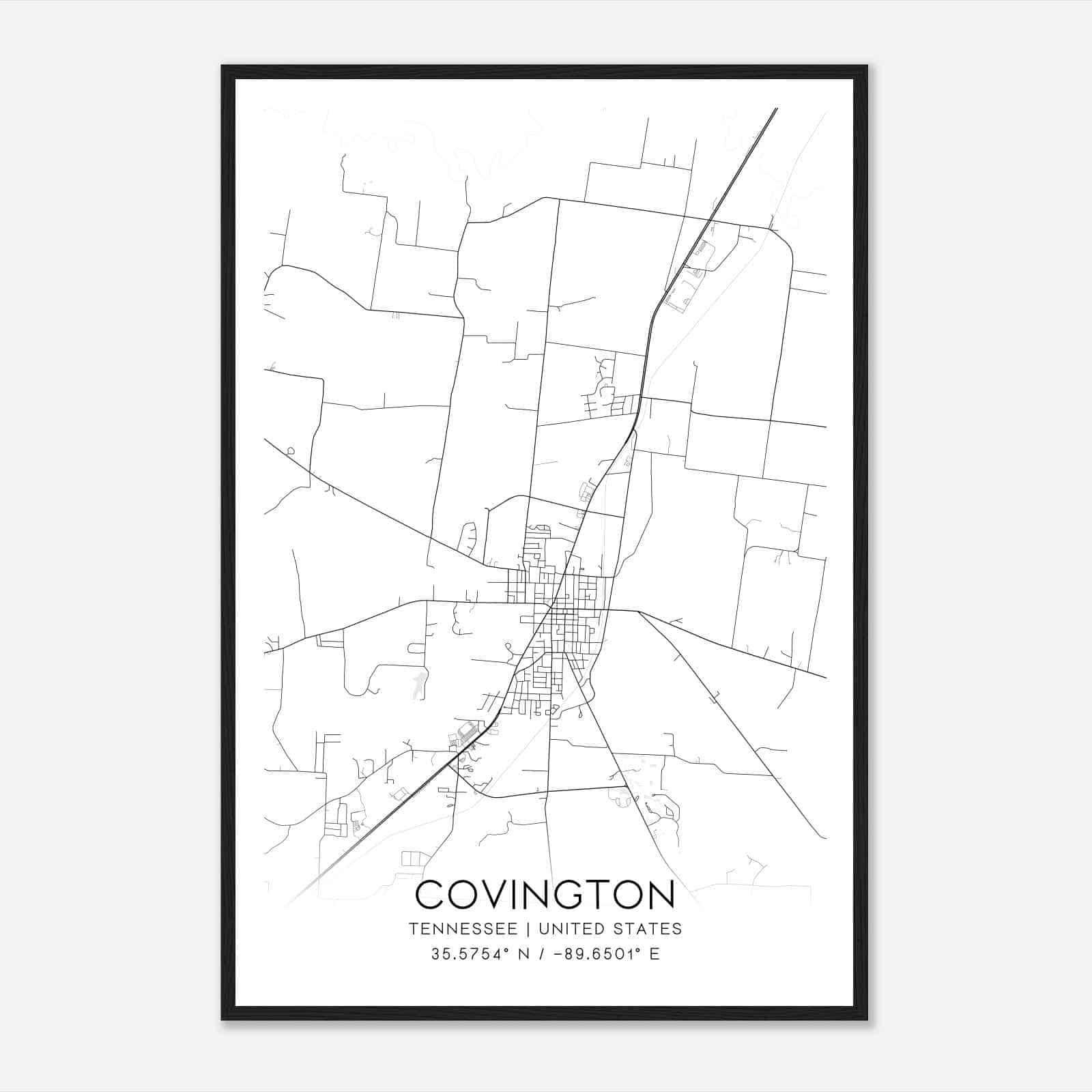 Covington Tennessee Map Poster, Modern Home Decor Wall Art Print