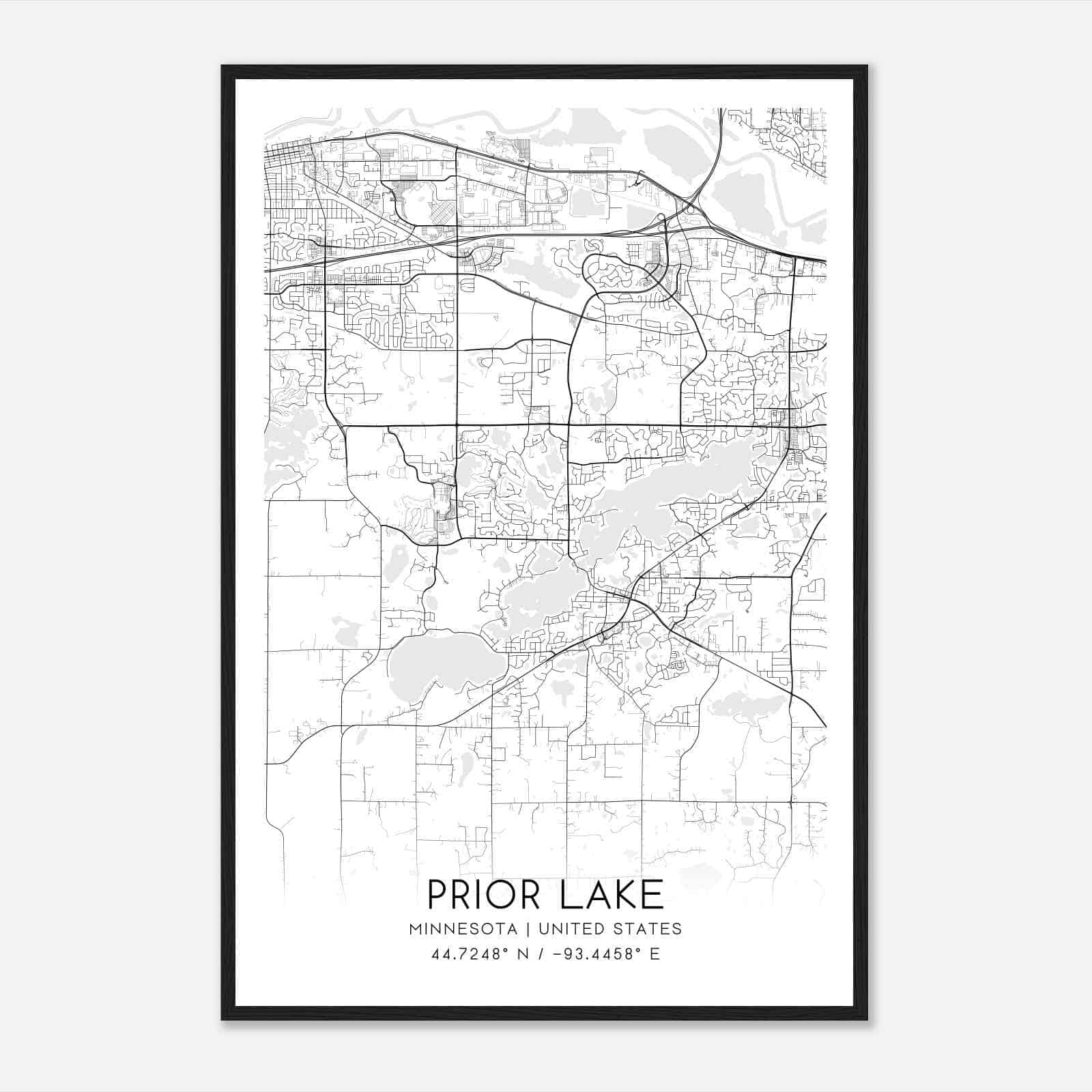 Prior Lake Minnesota Map Poster, Modern Home Decor Wall Art Print