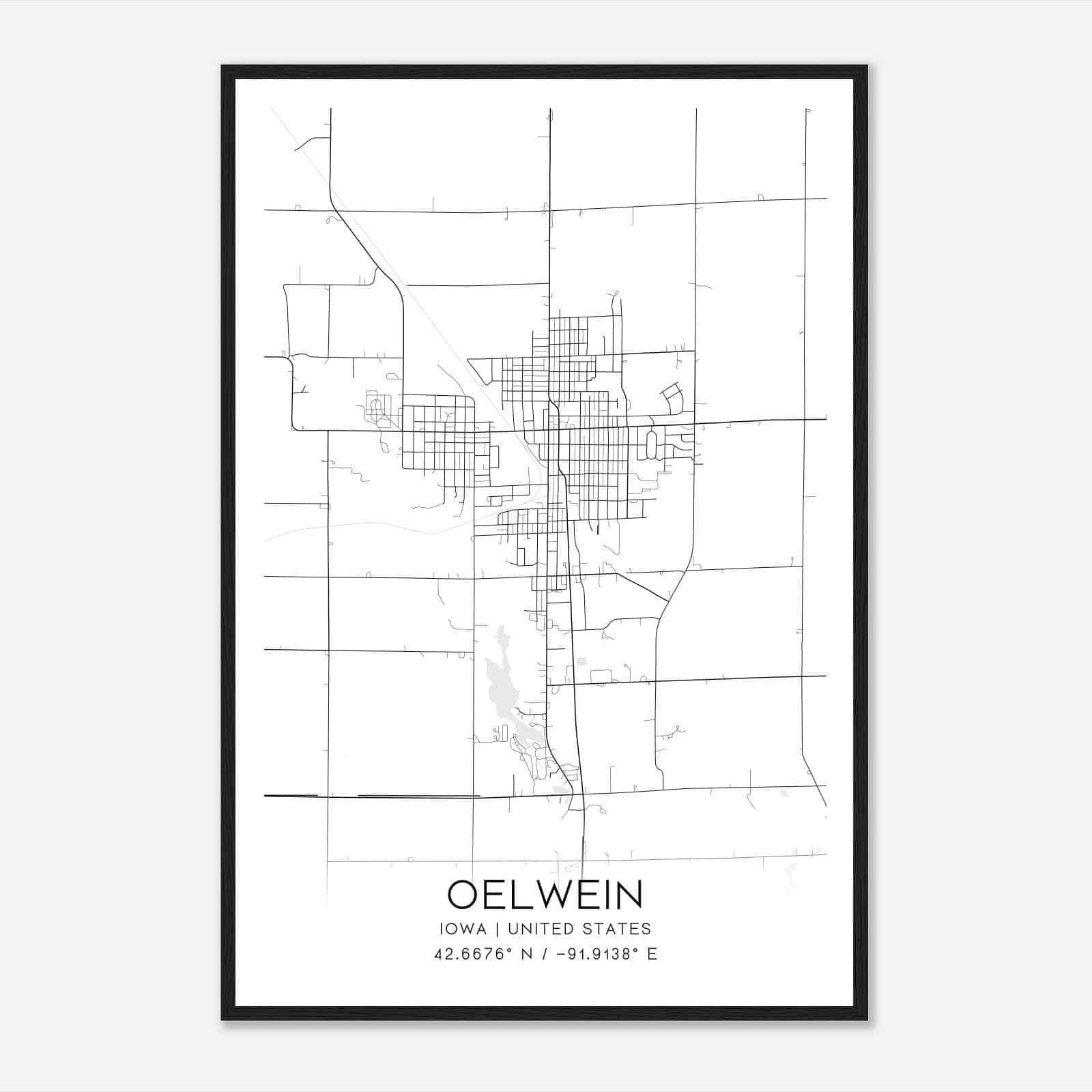 Oelwein Iowa Map Poster, Modern Home Decor Wall Art Print