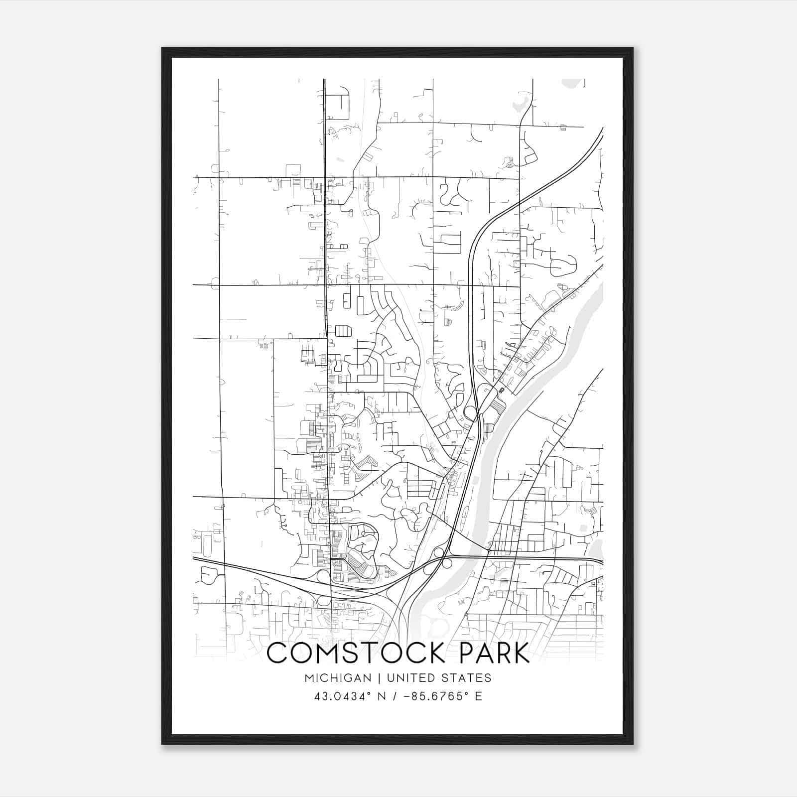 Comstock Park Michigan Map Poster, Modern Home Decor Wall Art Print