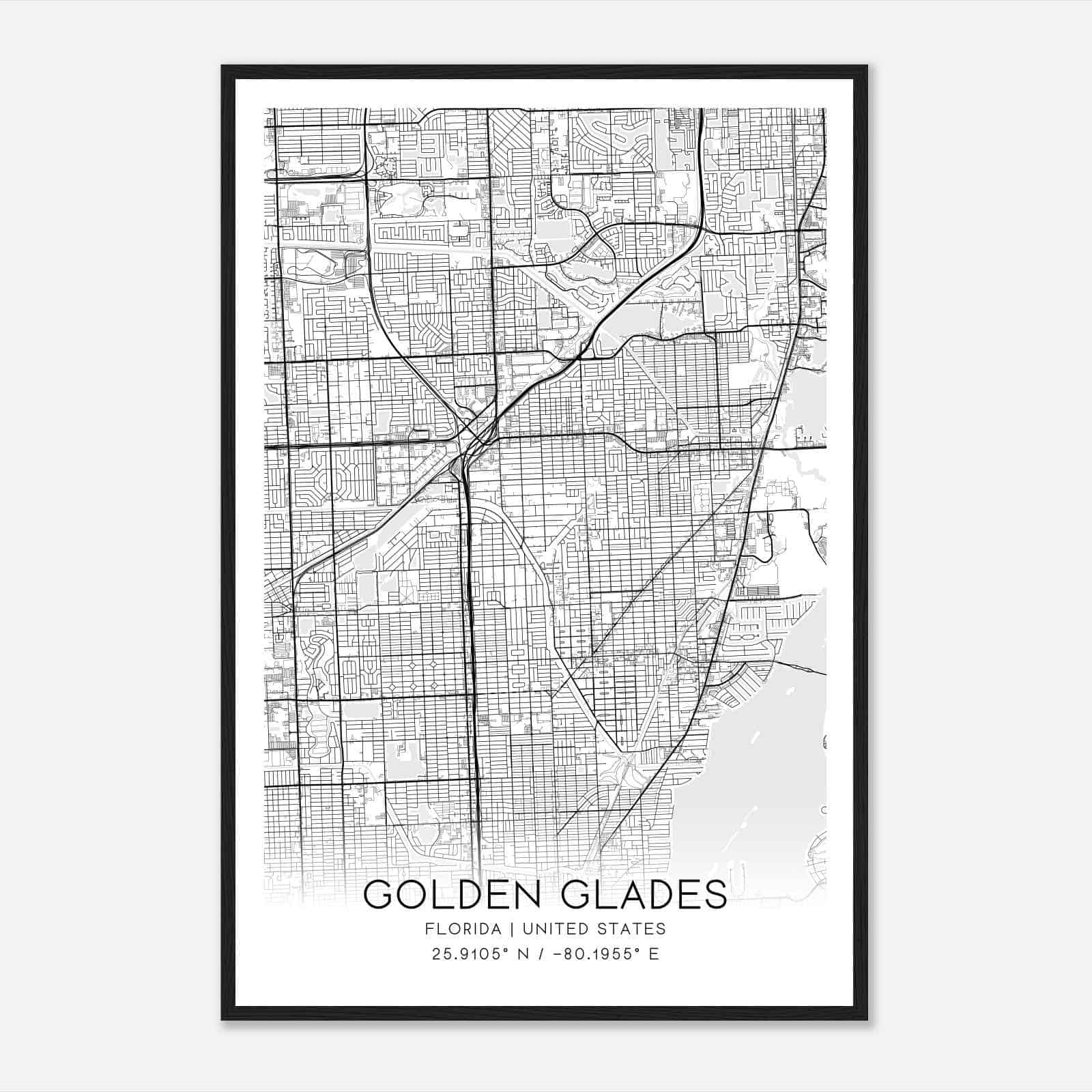 Golden Glades Florida Map Poster, Modern Home Decor Wall Art Print