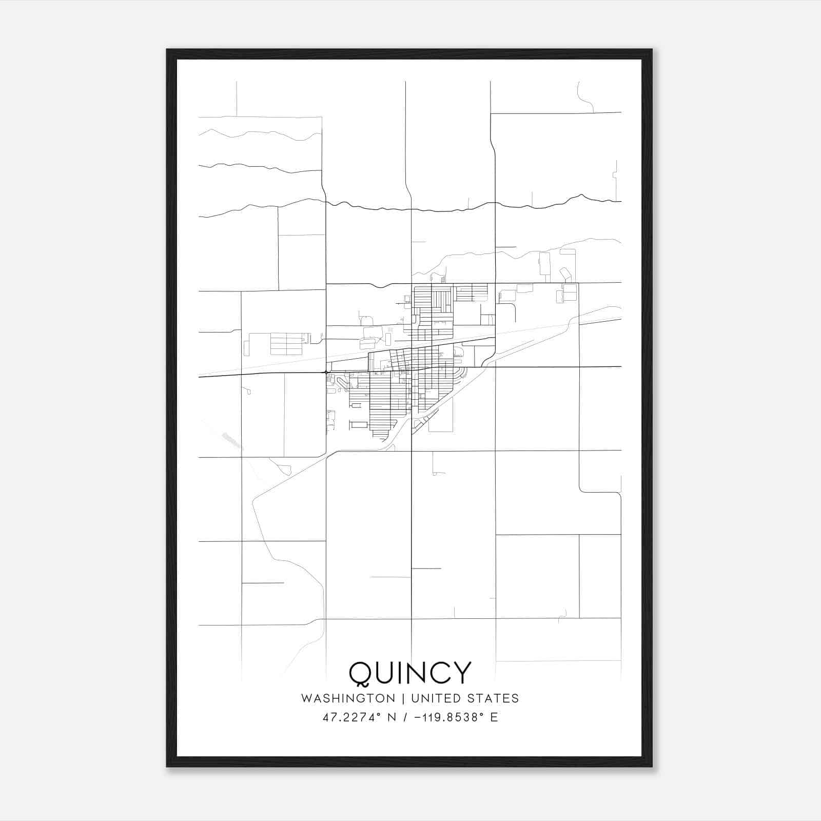 Quincy Washington Map Poster, Modern Home Decor Wall Art Print