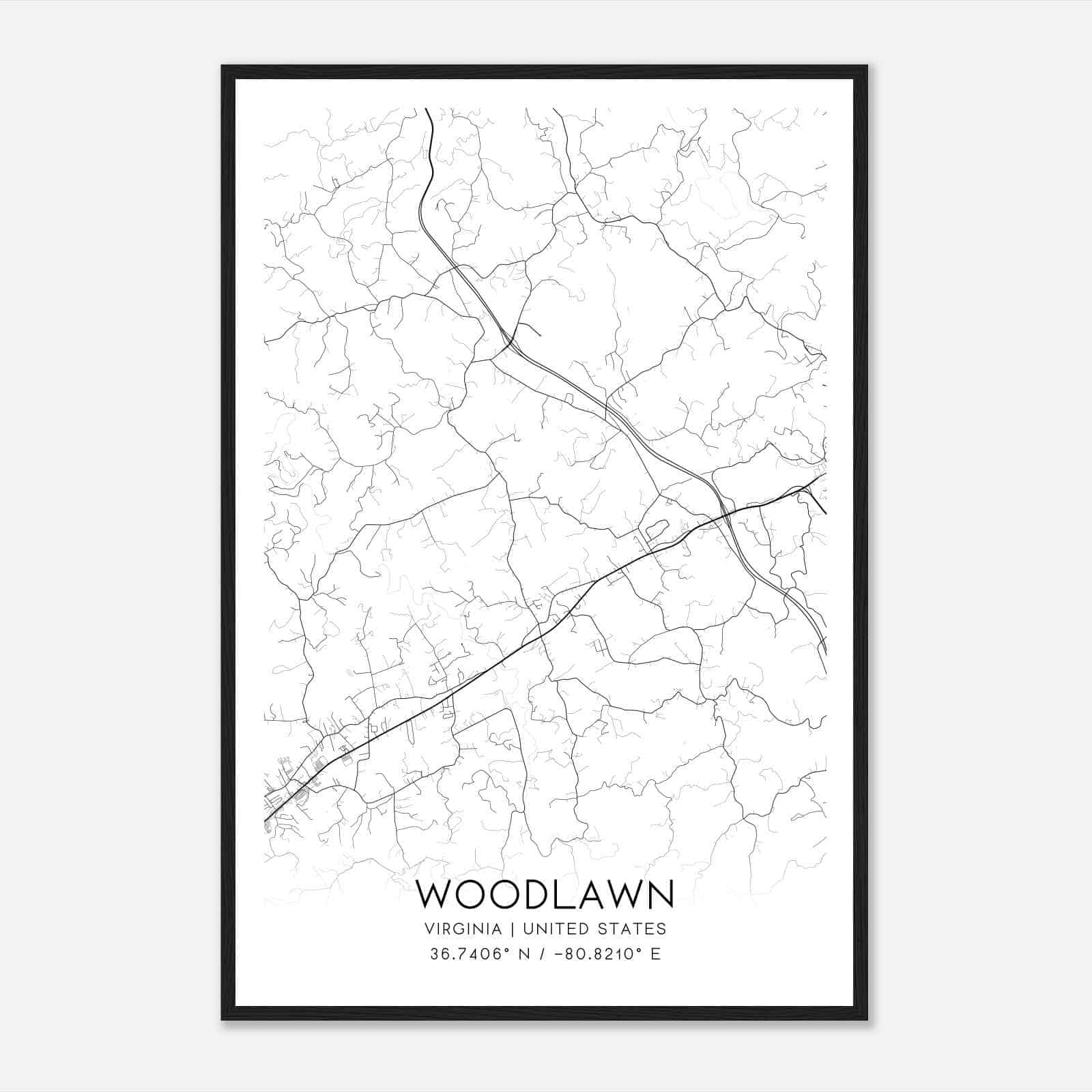 Woodlawn Virginia Map Poster, Modern Home Decor Wall Art Print