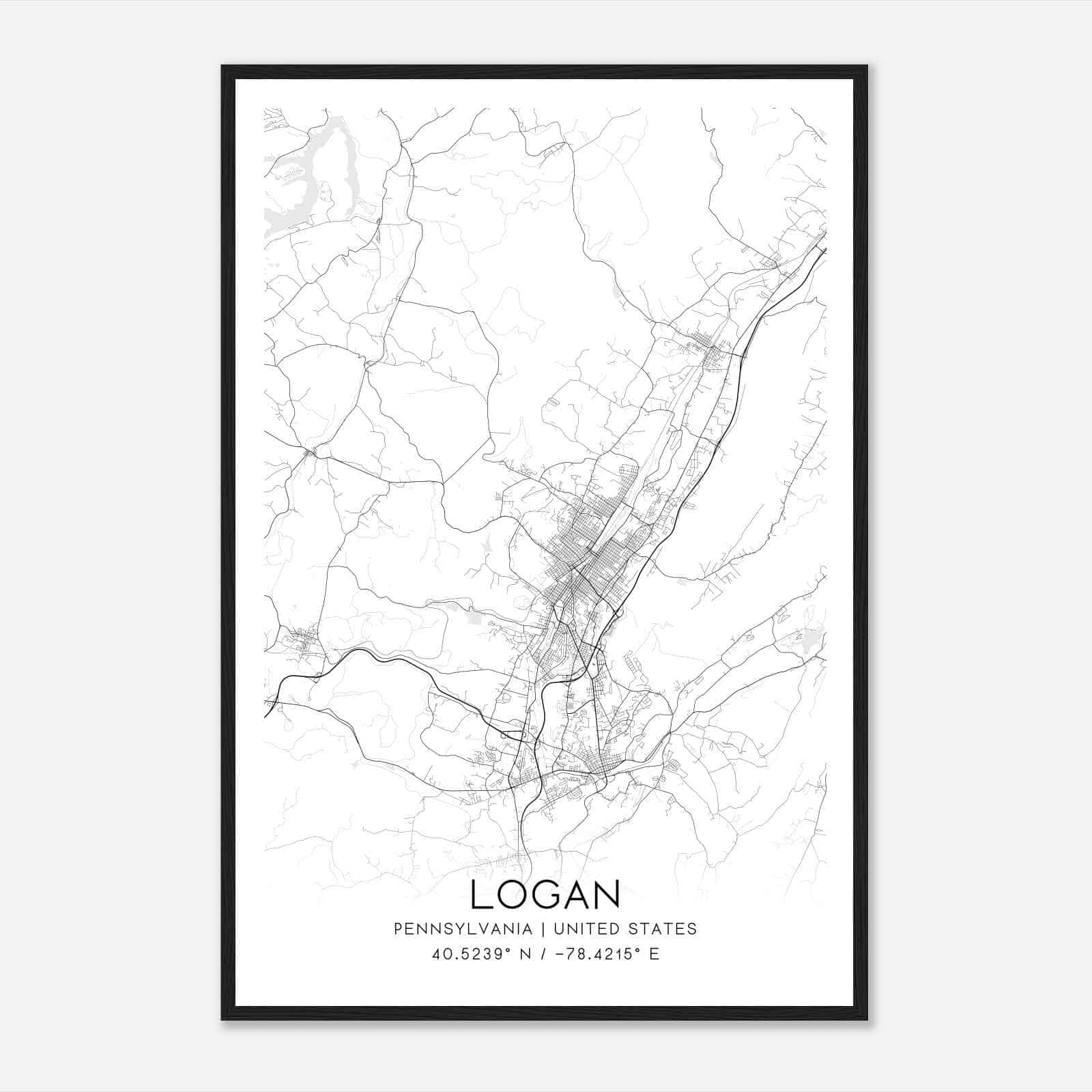 Logan Pennsylvania Map Poster, Modern Home Decor Wall Art Print