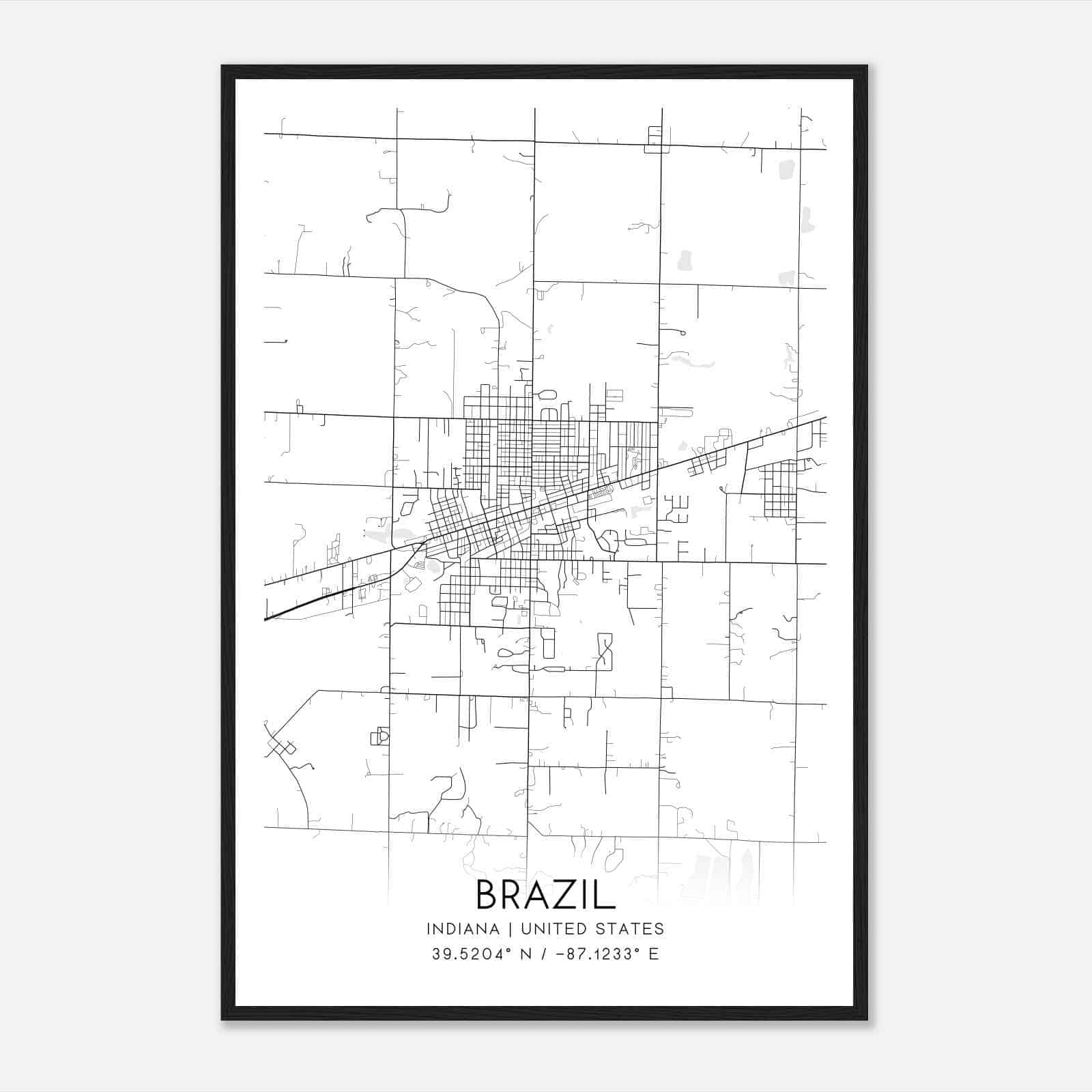 Brazil Indiana Map Poster, Modern Home Decor Wall Art Print
