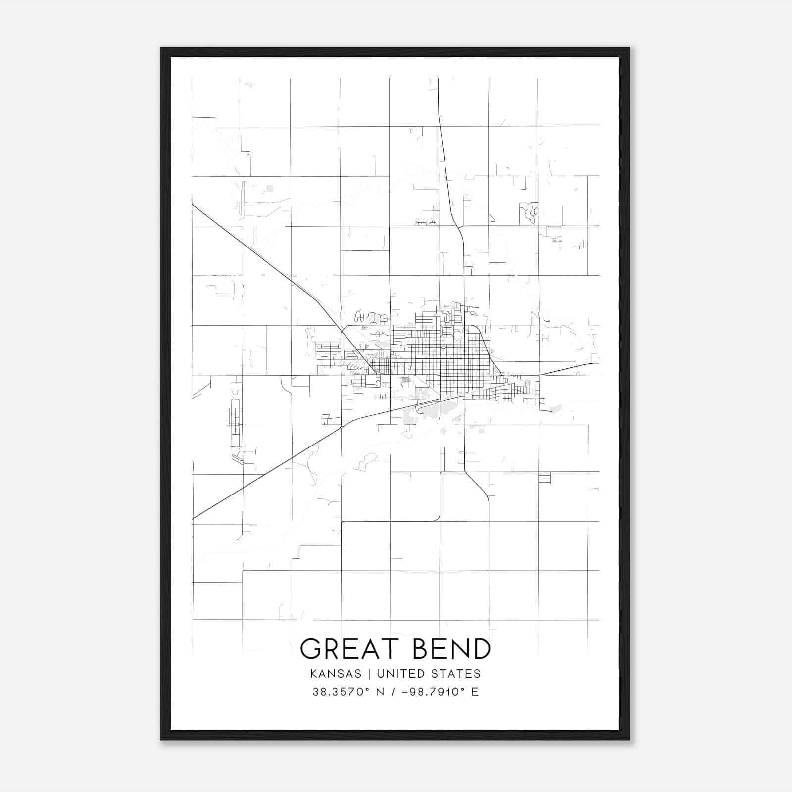 Great Bend Kansas Map Poster, Modern Home Decor Wall Art Print