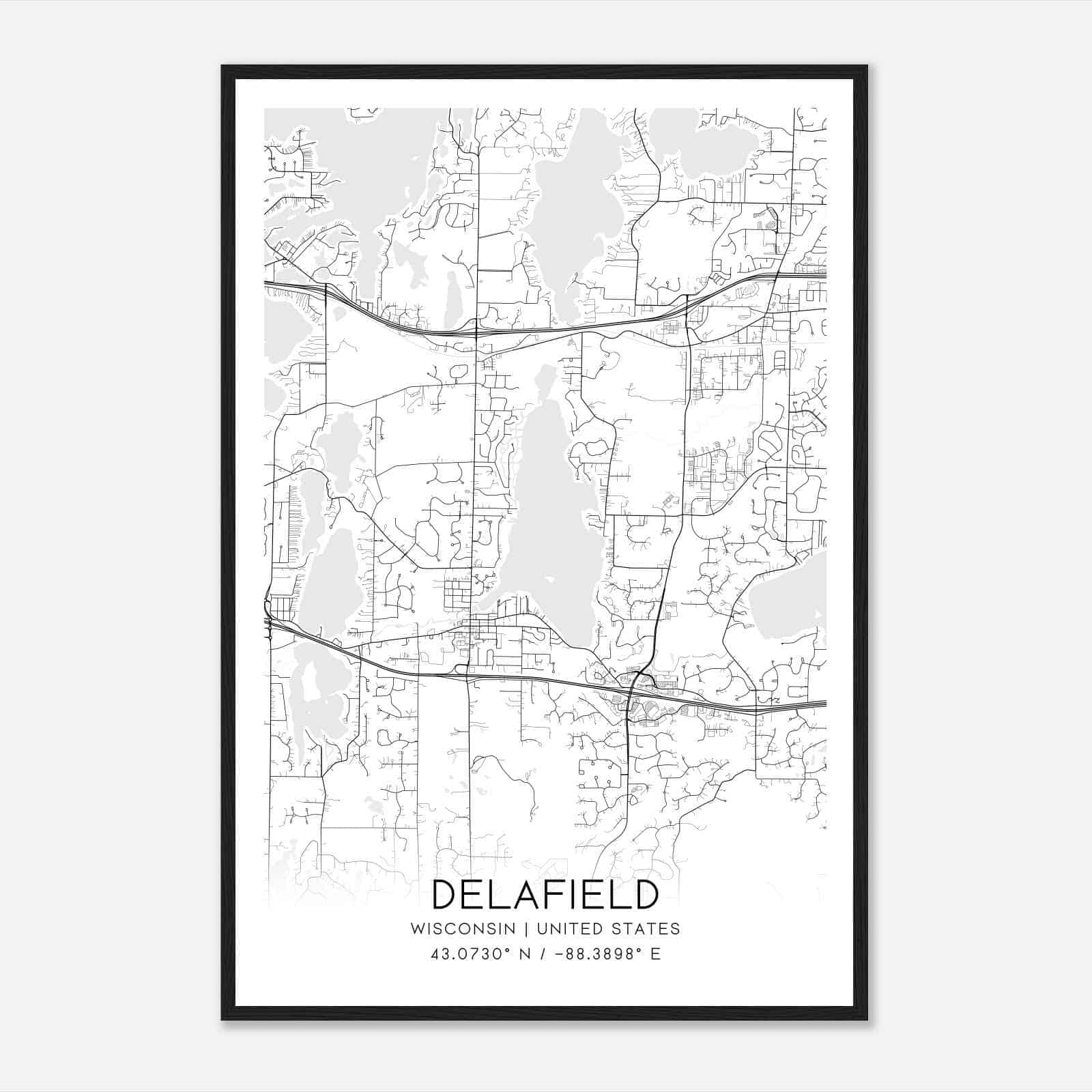 Delafield Wisconsin Map Poster, Modern Home Decor Wall Art Print