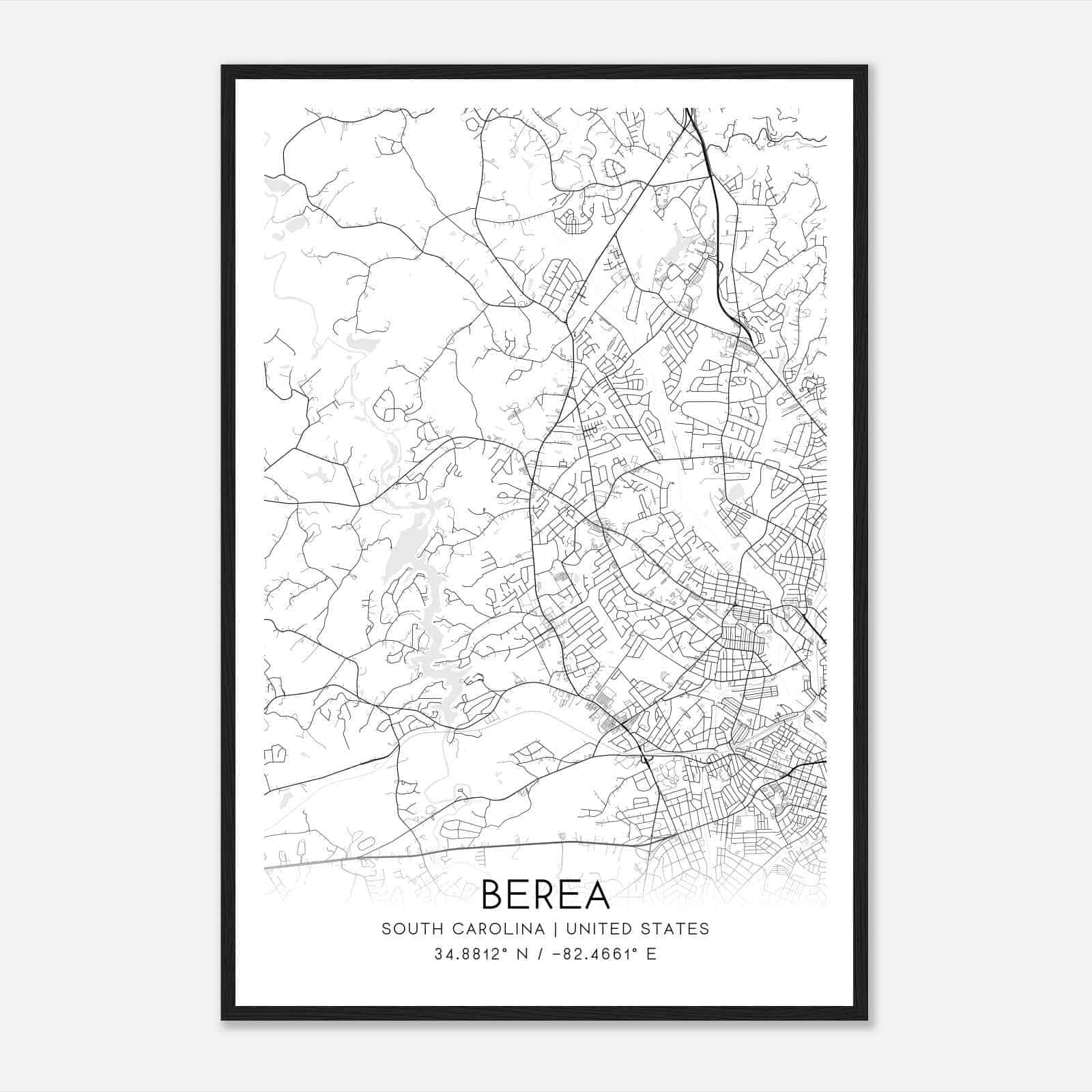 Berea South Carolina Map Poster, Modern Home Decor Wall Art Print