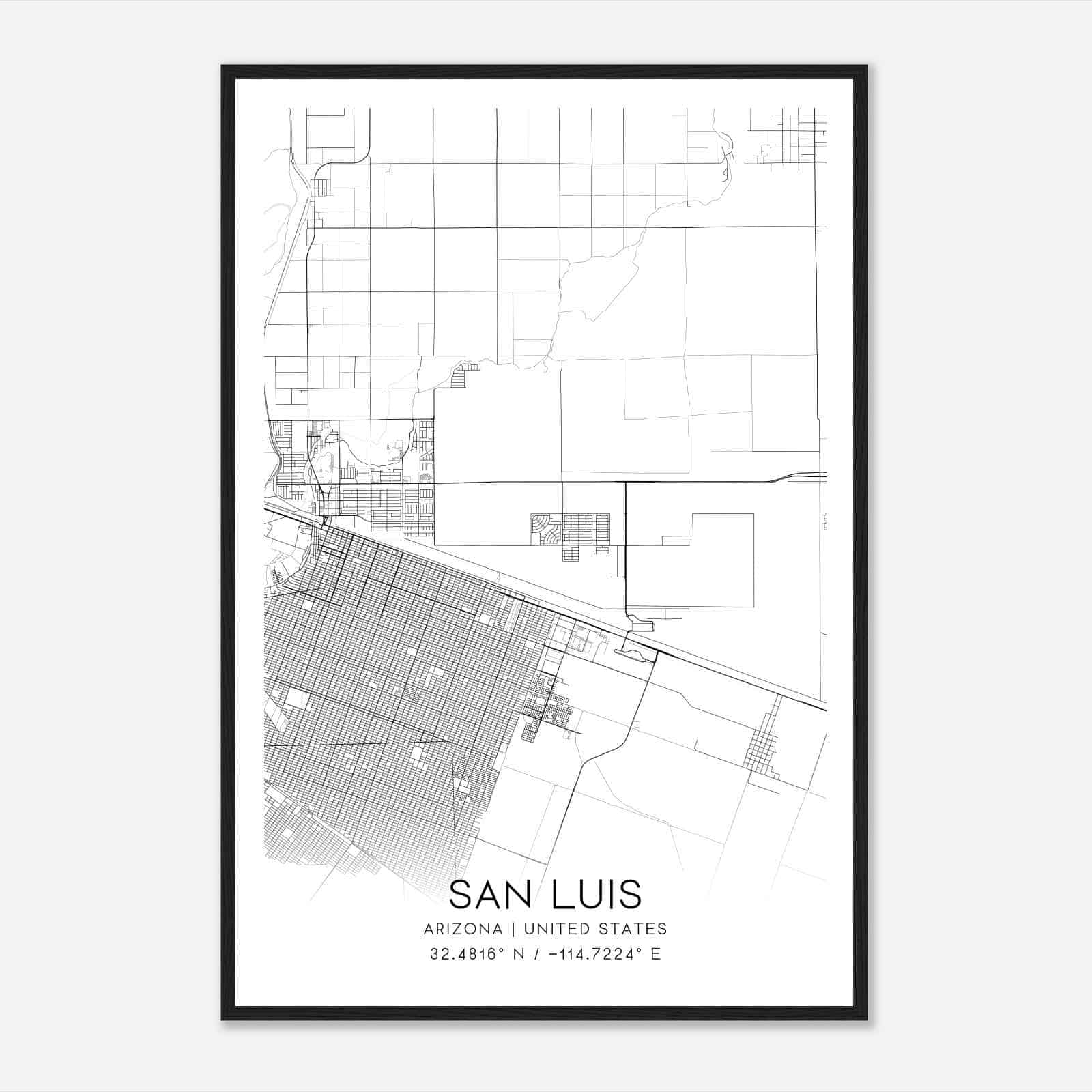 San Luis Arizona Map Poster, Modern Home Decor Wall Art Print