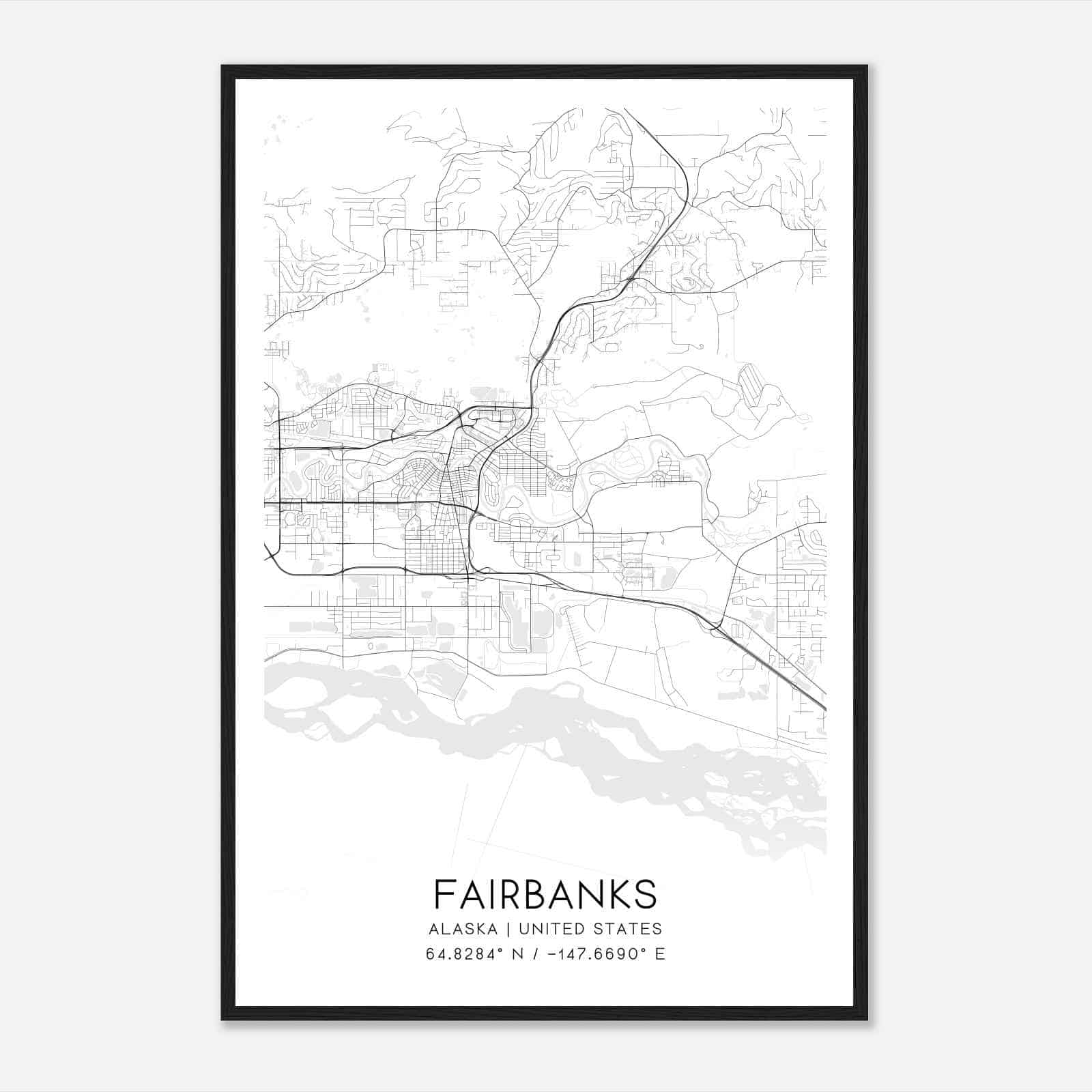 Fairbanks Alaska Map Poster, Modern Home Decor Wall Art Print