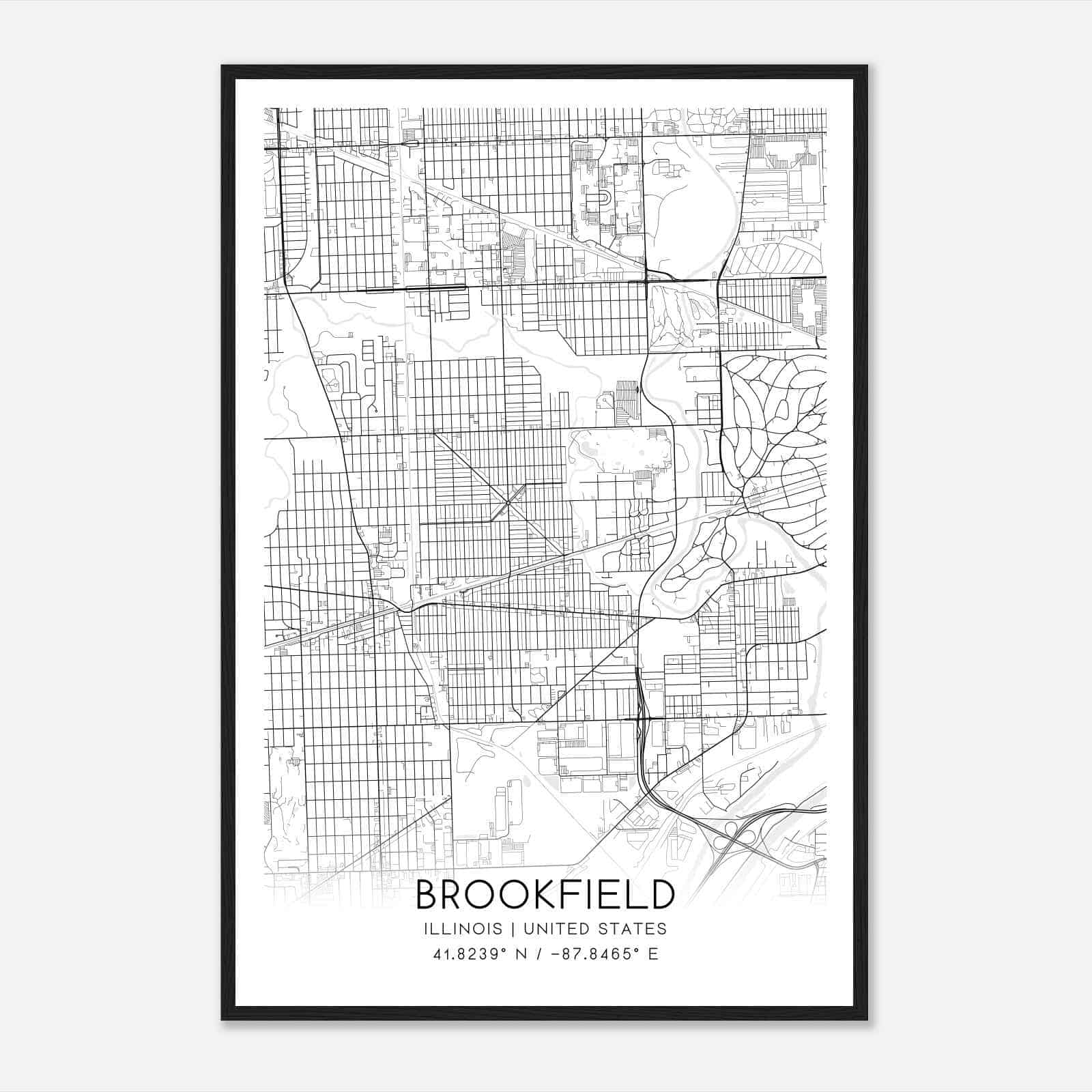 Brookfield Illinois Map Poster, Modern Home Decor Wall Art Print