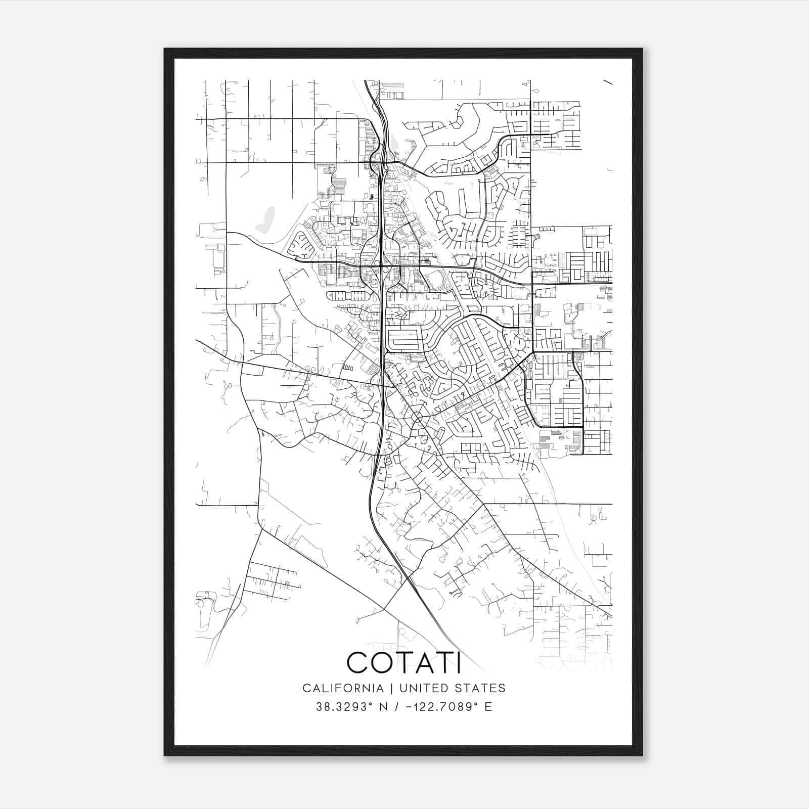 Cotati California Map Poster, Modern Home Decor Wall Art Print